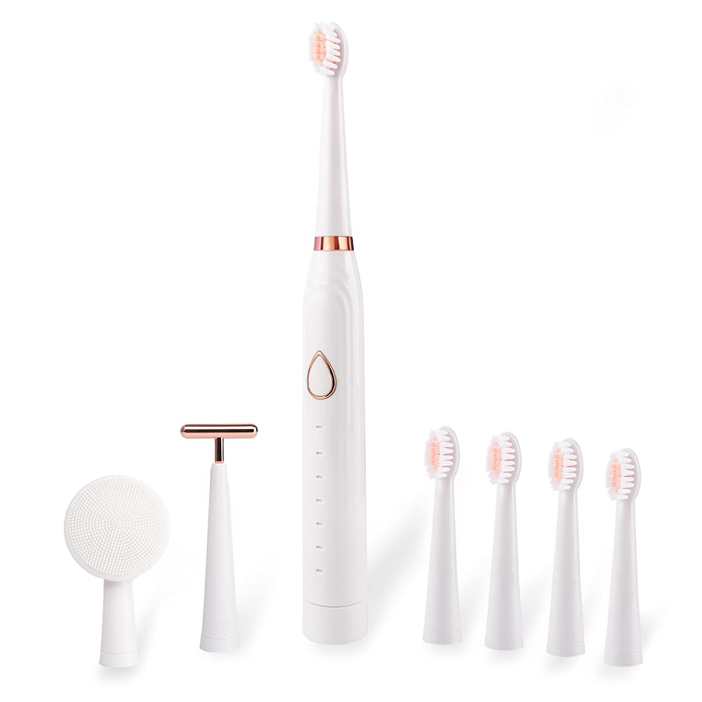 Premium Electric Toothbrush for Adults - 6 Brushing Modes with Smart Timer & Sonic Cleaning Technology | 3-in-1 Multifunctional Toothbrush Set (White) | Perfect for Travel, Home Use & Dental Care Routine