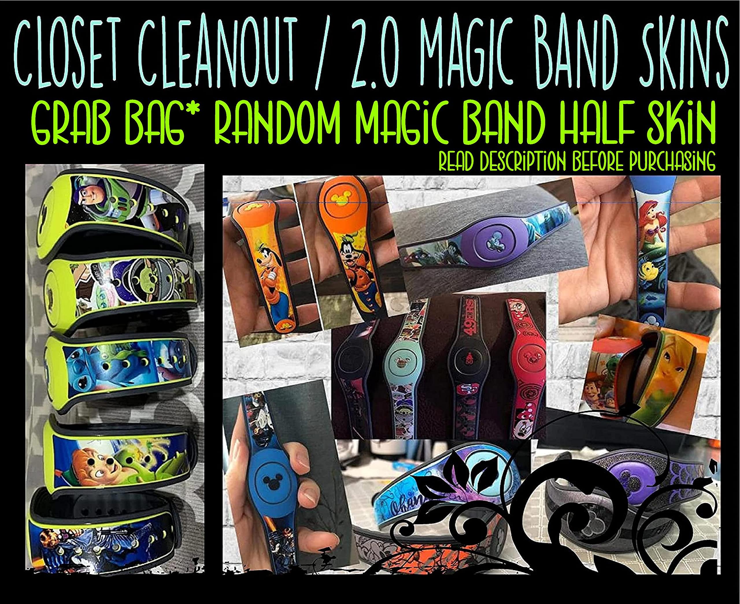 OVERSTOCK MagicBand 2 Vinyl Decal Wrap Skin - 25-Piece Mix Pack | Ready to Ship | Compatible with Disney MagicBand 2 | Customize Your Theme Park Experience