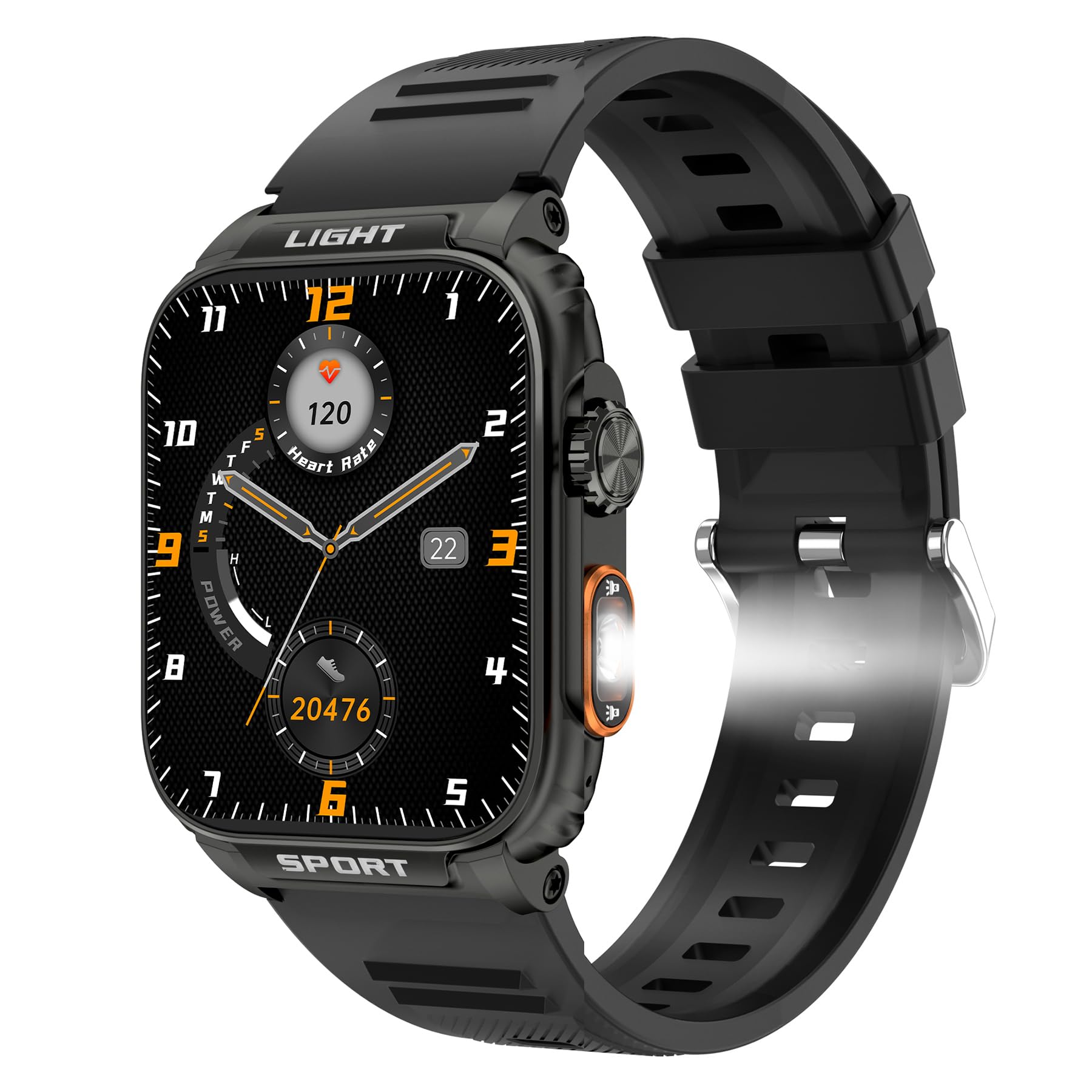 VIRAN Military Smart Watch for Men - 1.91'' AMOLED Fitness Tracker with Flashlight, Heart Rate & SpO2 Monitor, 100+ Sport Modes, Step Counter, Calorie & Distance Tracking (Black) - Perfect for Outdoor Adventures, Workouts & Daily Health Monitoring