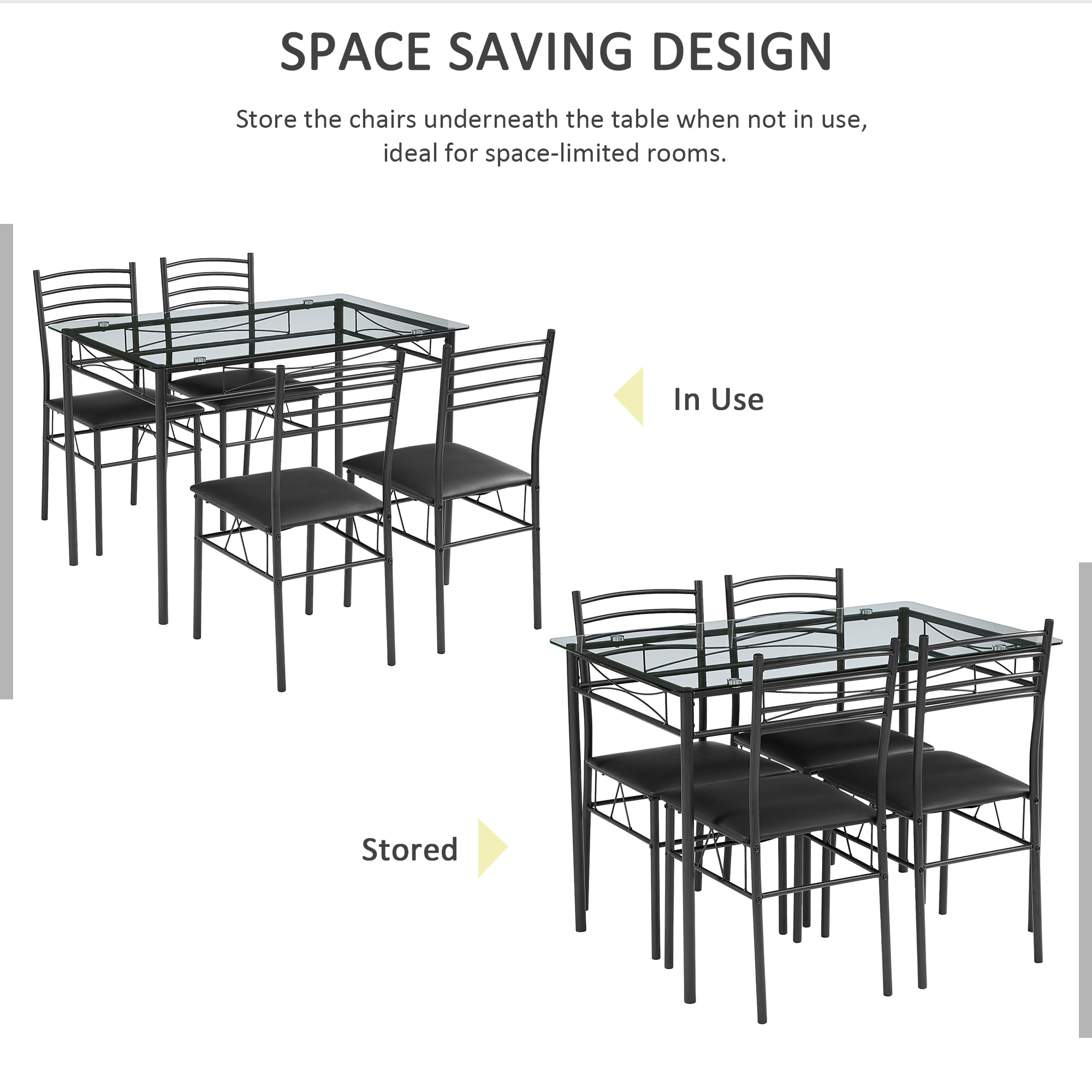 VECELO 5-Piece Kitchen Dining Set with Table & Chairs | Space-Saving Matte Black Dinette | Includes 4 Placemats | Perfect for Small Apartments, Breakfast Nooks & Compact Dining Areas