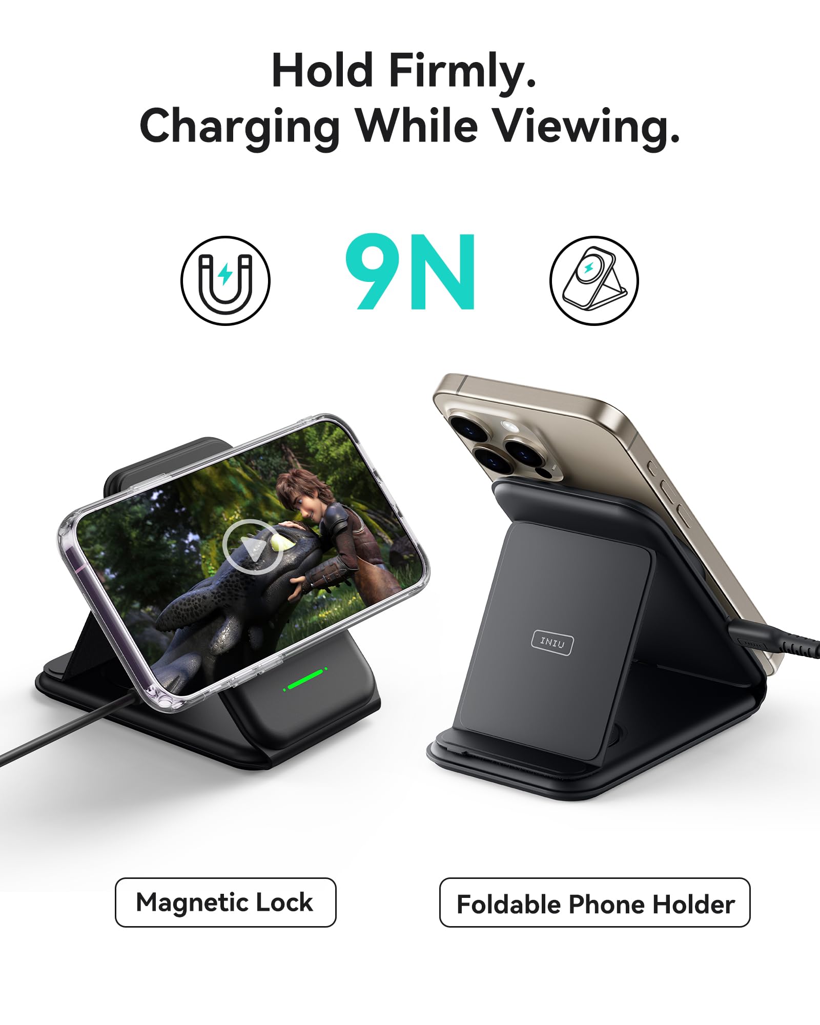INIU 3-in-1 Magnetic Wireless Charging Station - Foldable Fast Charger for iPhone 16/15/14/13 Series, Apple Watch & AirPods - Portable Travel Charger with MagSafe (Adapter Included) | Perfect for Home, Office & Travel Use