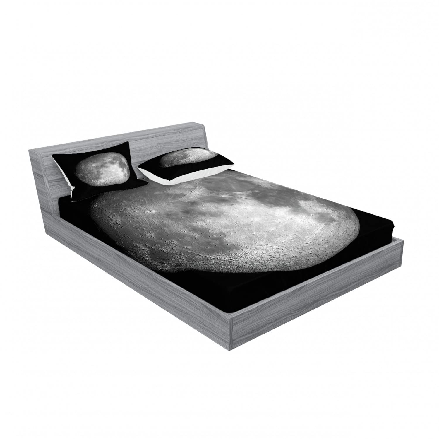Ambesonne Galaxy 2-Pack Queen Size Fitted Sheet Set with 4 Pillow Shams - Trippy Moon Planet Space Design, Grey Black Bedding Decor for Adults & Teens - Perfect for Space Themed Bedrooms, Dorm Rooms & Gift Ideas