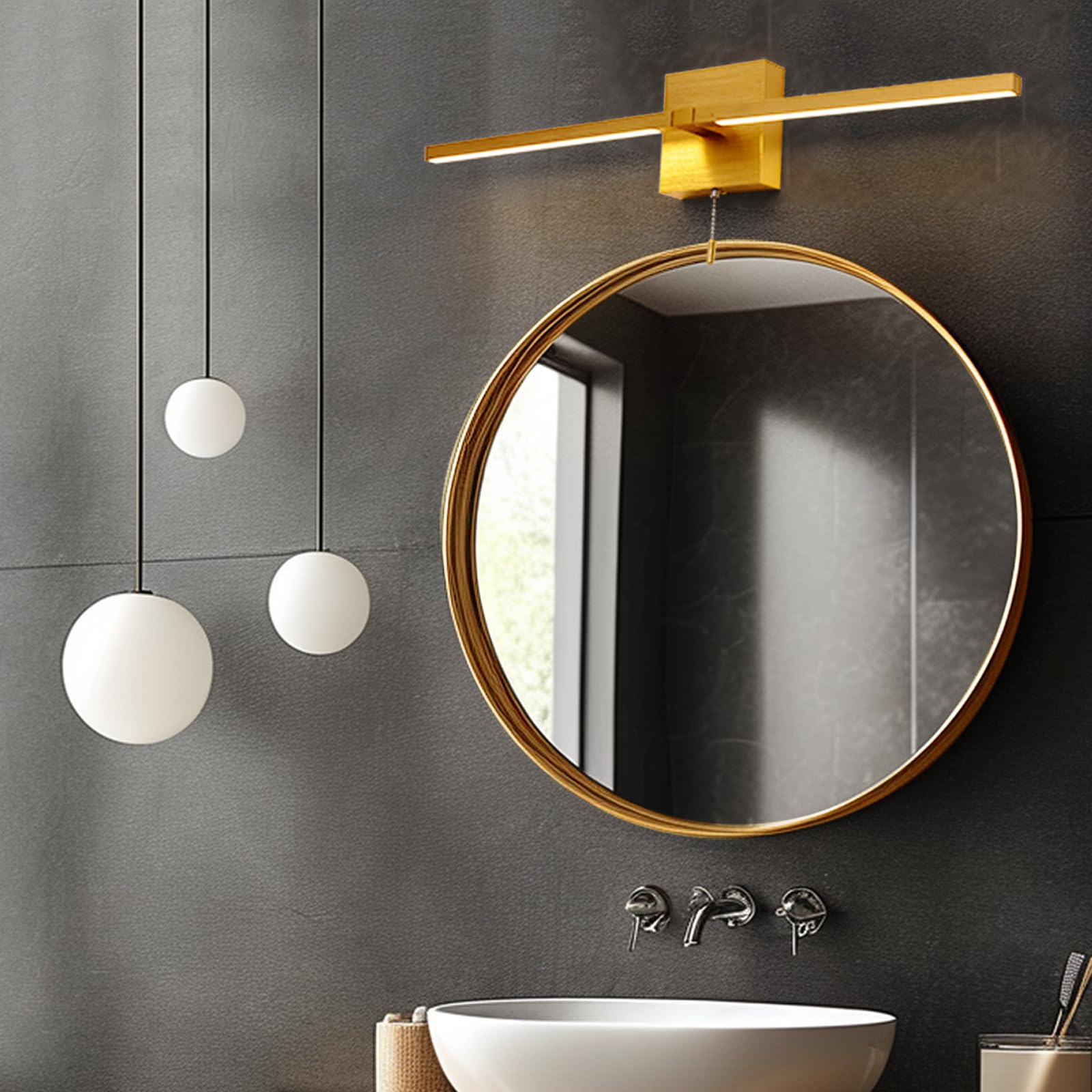 27 Inch Gold LED Bathroom Vanity Light Fixtures - Modern Warm White 4000K Light Bar for Mirrors & Paintings - Pull Chain Switch for Easy On/Off - Perfect for Bathroom, Dressing Room & Makeup Area