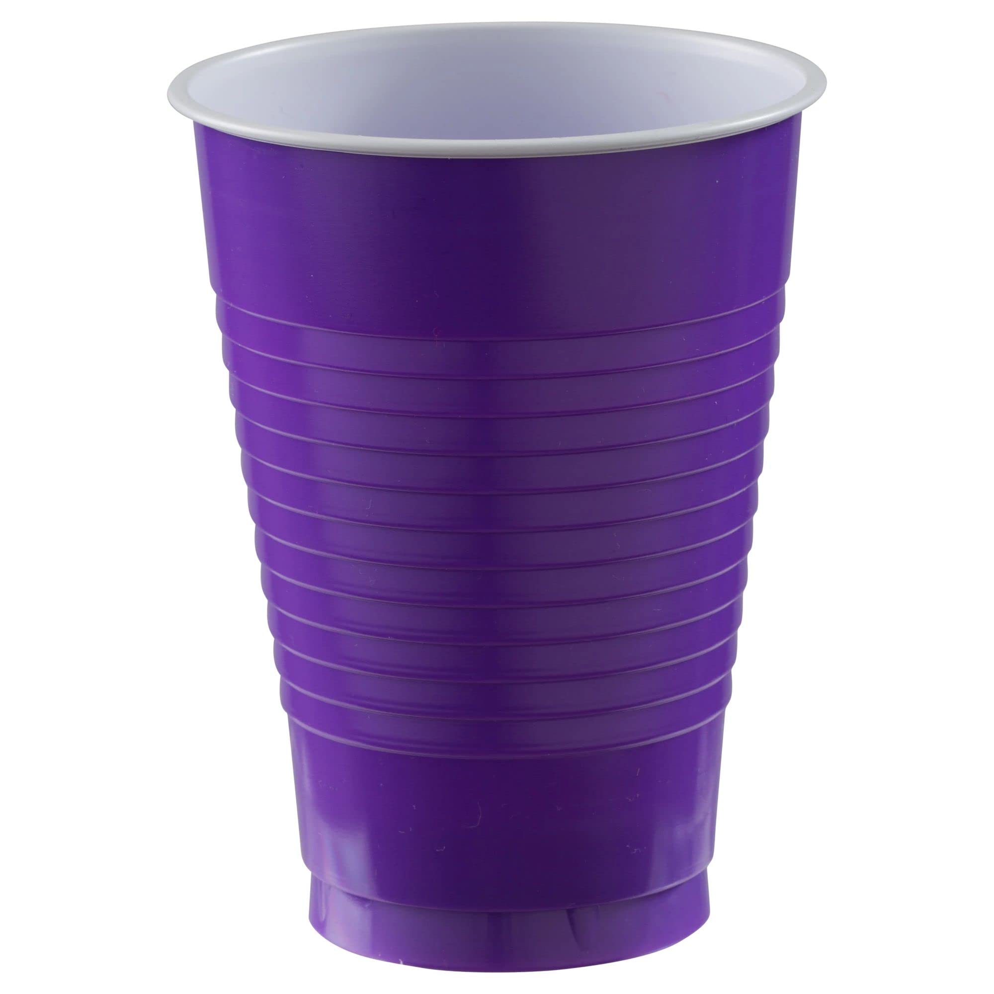 Amscan 12 oz Purple Plastic Cups - 200 Count Bulk Party Cups for Weddings, Birthdays, Events & Outdoor Gatherings - Durable Disposable Drinkware