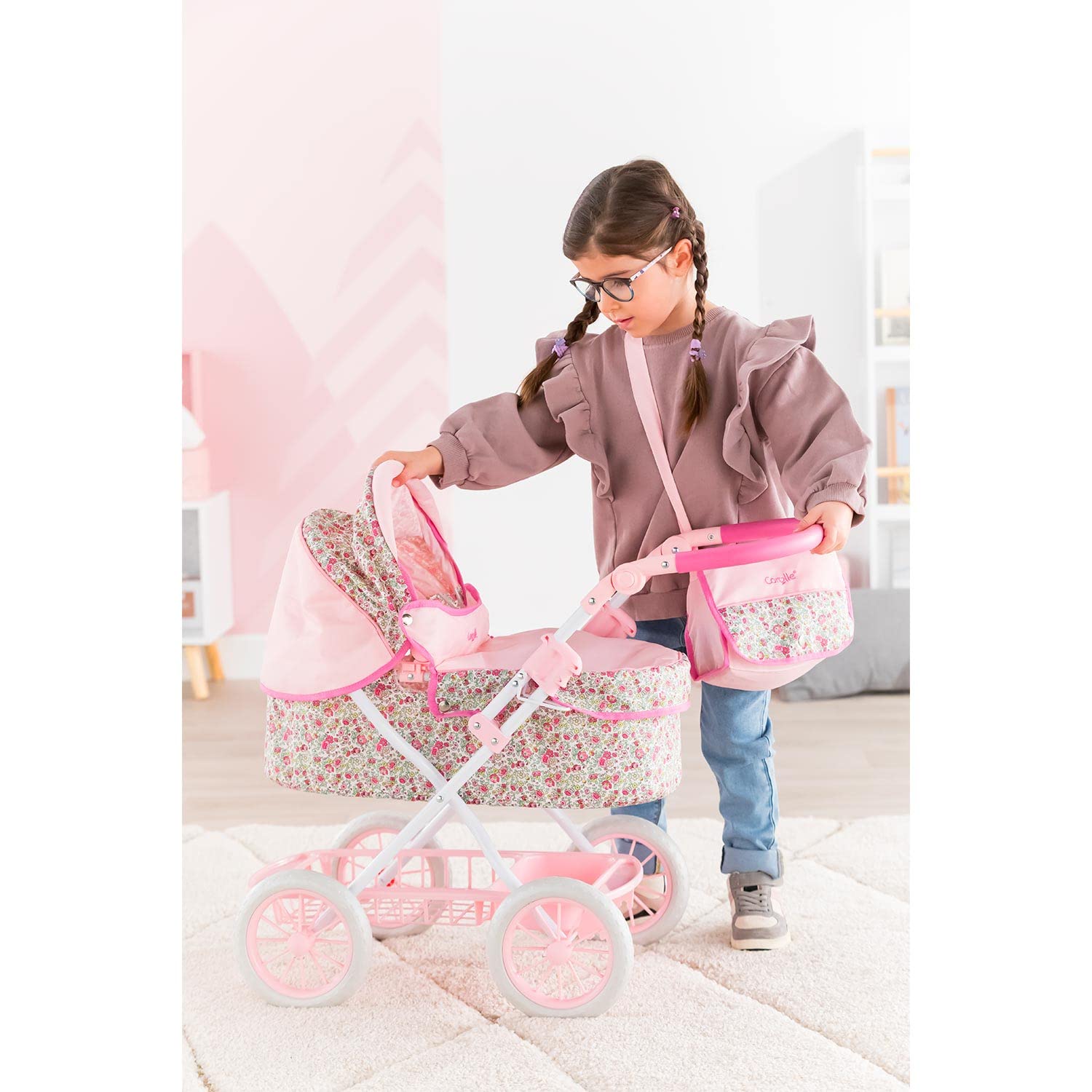 Corolle Mon Grand Poupon Doll Stroller - Adjustable Handle & Foldable Design for 14