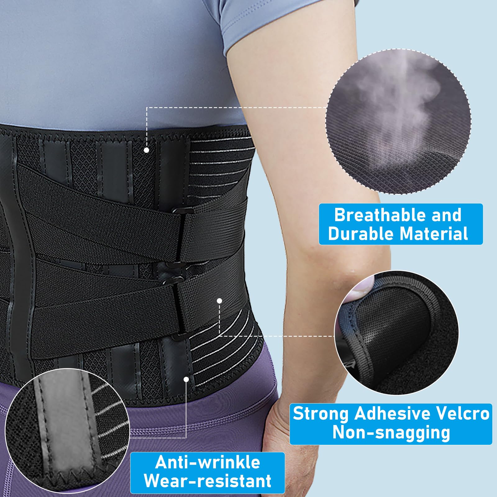 Adjustable Back Brace for Lower Back Pain Relief - Lumbar Support Belt for Herniated Disc, Sciatica & Scoliosis - Unisex Design Fits Women & Men (Large Size) - Ideal for Office Work, Driving & Post-Surgery Recovery