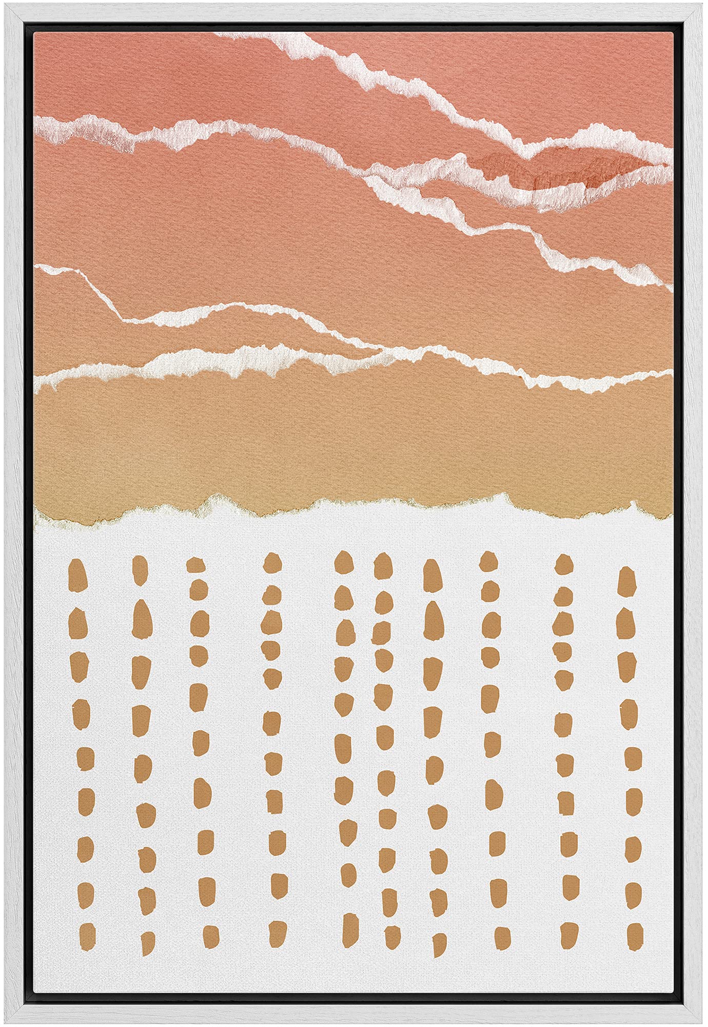 IDEA4WALL Framed Canvas Print Wall Art - Modern Abstract Pink & Yellow Torn Paper Effect with Dots Pattern, Mid-Century Style Home Decor for Living Room, Bedroom, Office - 16x24 Inch White Frame | Perfect for Contemporary Spaces & Gift Giving