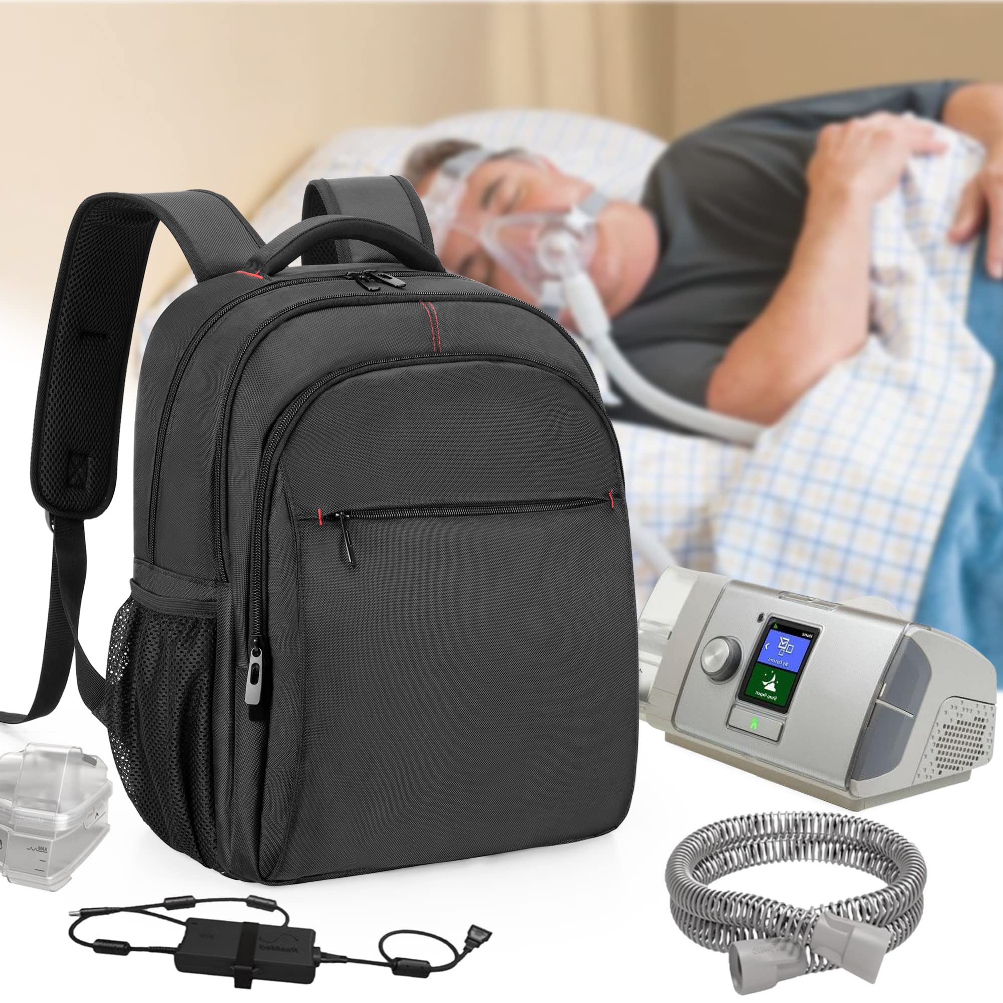 CURMIO CPAP Travel Backpack for ResMed & Philips - Black (Patented) - Perfect for Air Travel & Camping