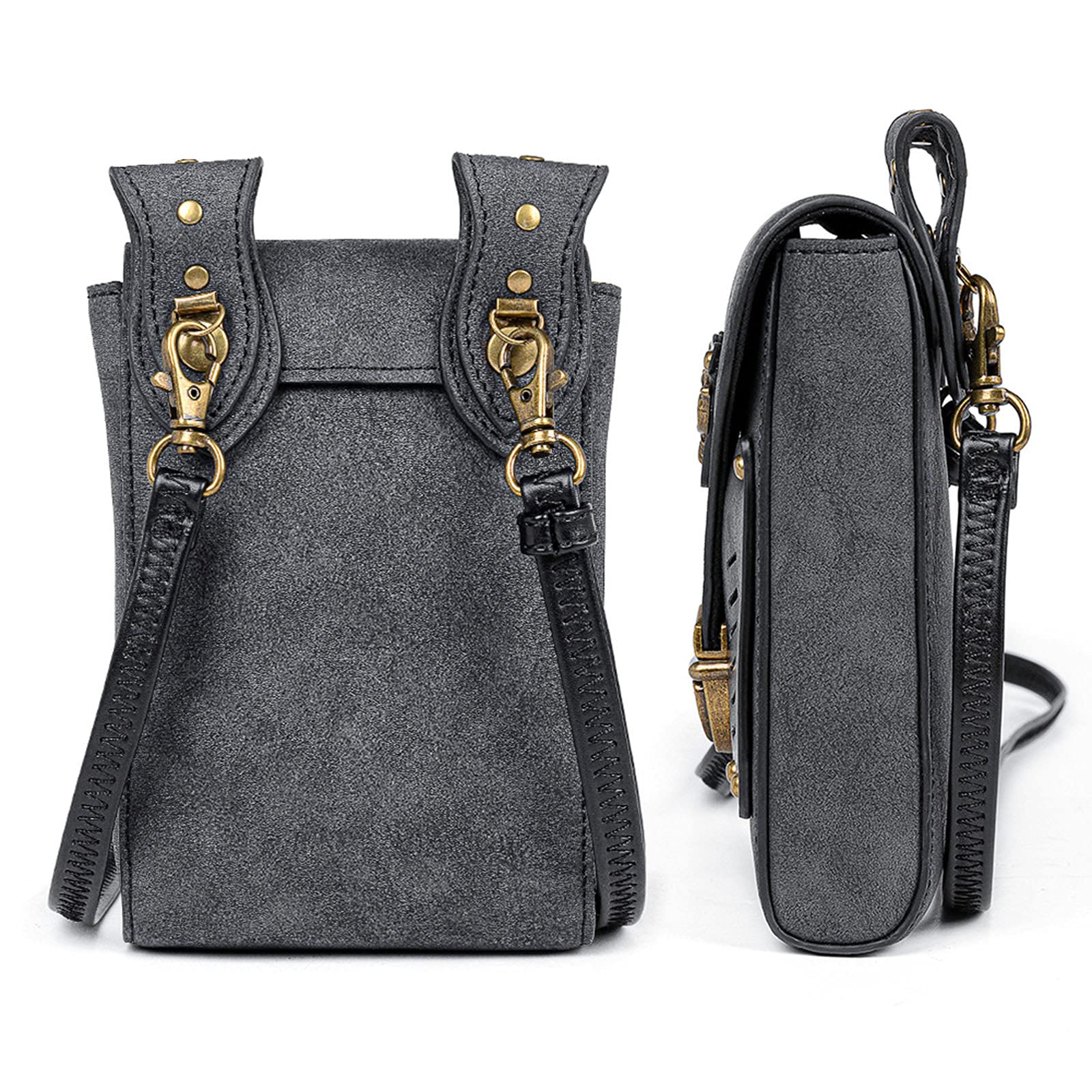Vintage Leather Crossbody Bag - Small Shoulder Purse with Belt Pouch for Travel, Phone Holder - Perfect for Medieval Festival Costumes, Punk Fashion & Daily Use