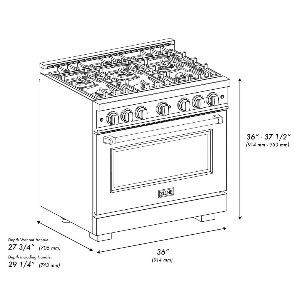 ZLINE Autograph Edition 36 Inch 5.2 Cu Ft Gas Range with 6 Burner Cooktop & Convection Oven - Satin Stainless Steel with Gold Accents (HGRSZ 36 G) - Professional Kitchen Appliance for Home Chefs & Cooking Enthusiasts