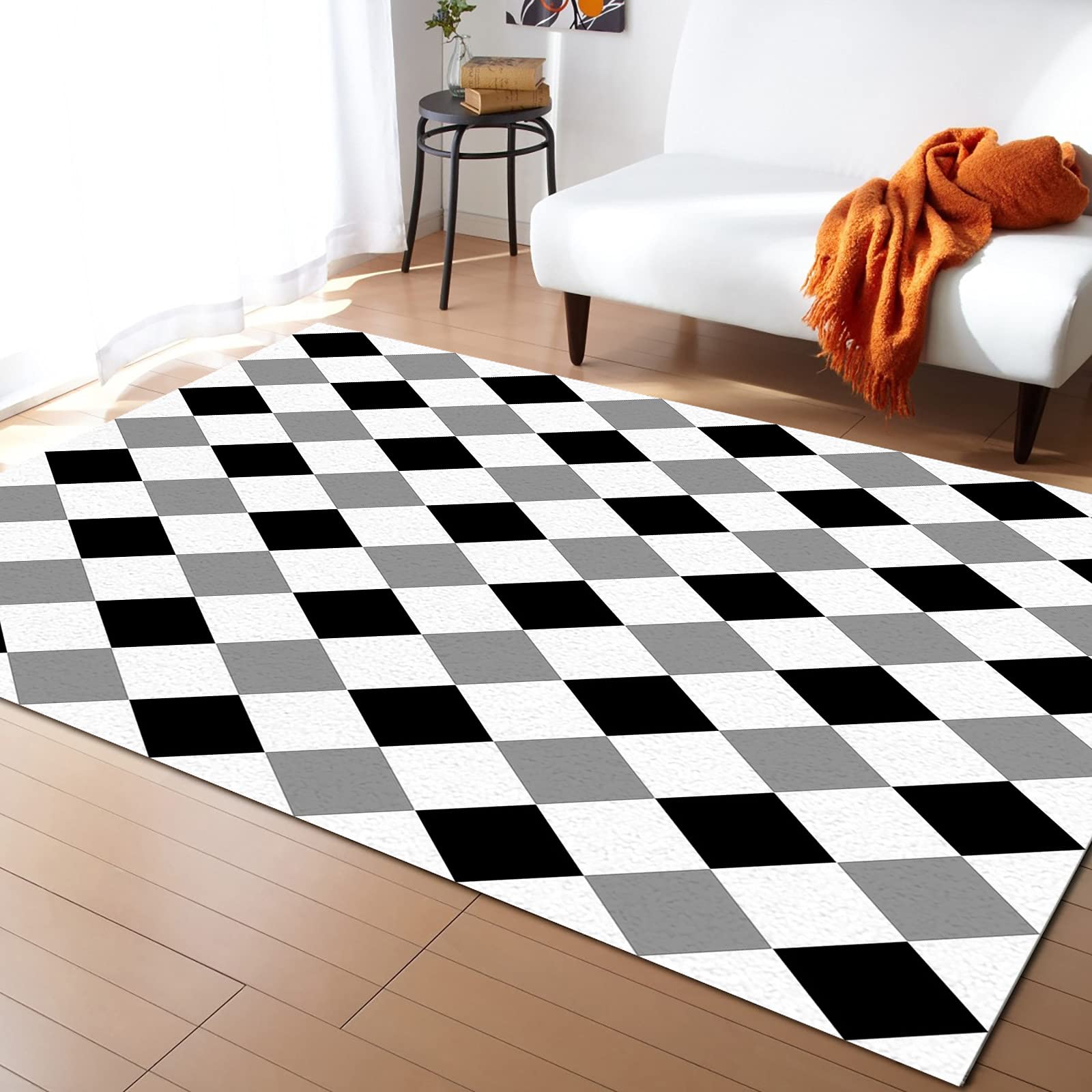 5' x 8' Modern Large Area Rug - Non-Slip Washable Diamond Texture Floor Carpet in Black & Gray | Bedroom, Living Room, Kitchen, Bathroom Runner Rug for Home & Outdoor Use | Geometric Lattice Design for Contemporary Decor