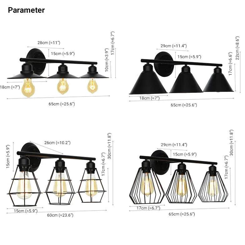 Industrial Black Wall Lamp with Three Adjustable Heads - Perfect for Living Room, Bedroom, or Office Lighting