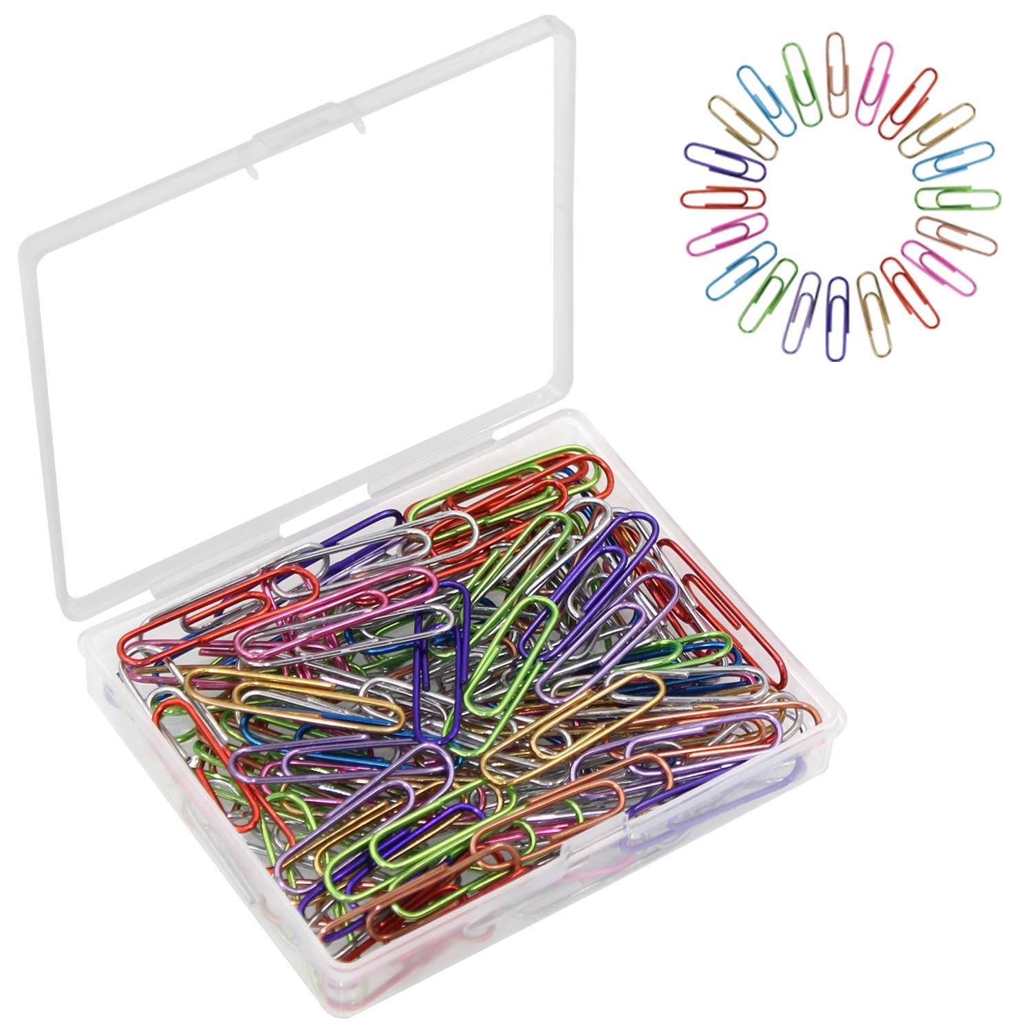 100pcs Colorful 33mm Paper Clips with Plastic Storage Box - Bulk Office Supplies for Organizing Documents, School Projects & Home Office Use