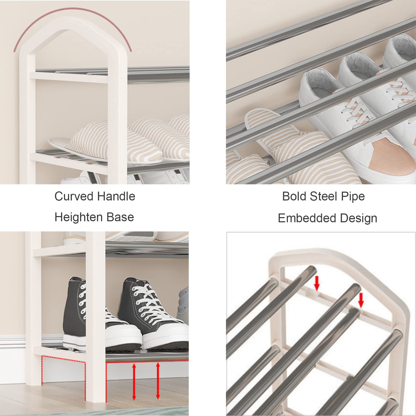 DSHOME 3-Tier Stackable Shoe Rack Organizer with Handles - Lightweight Space Saving Shoe Storage Shelf for Closet, Entryway, Hallway - White (25x18 Inches) - Perfect for Small Spaces & Apartment Living