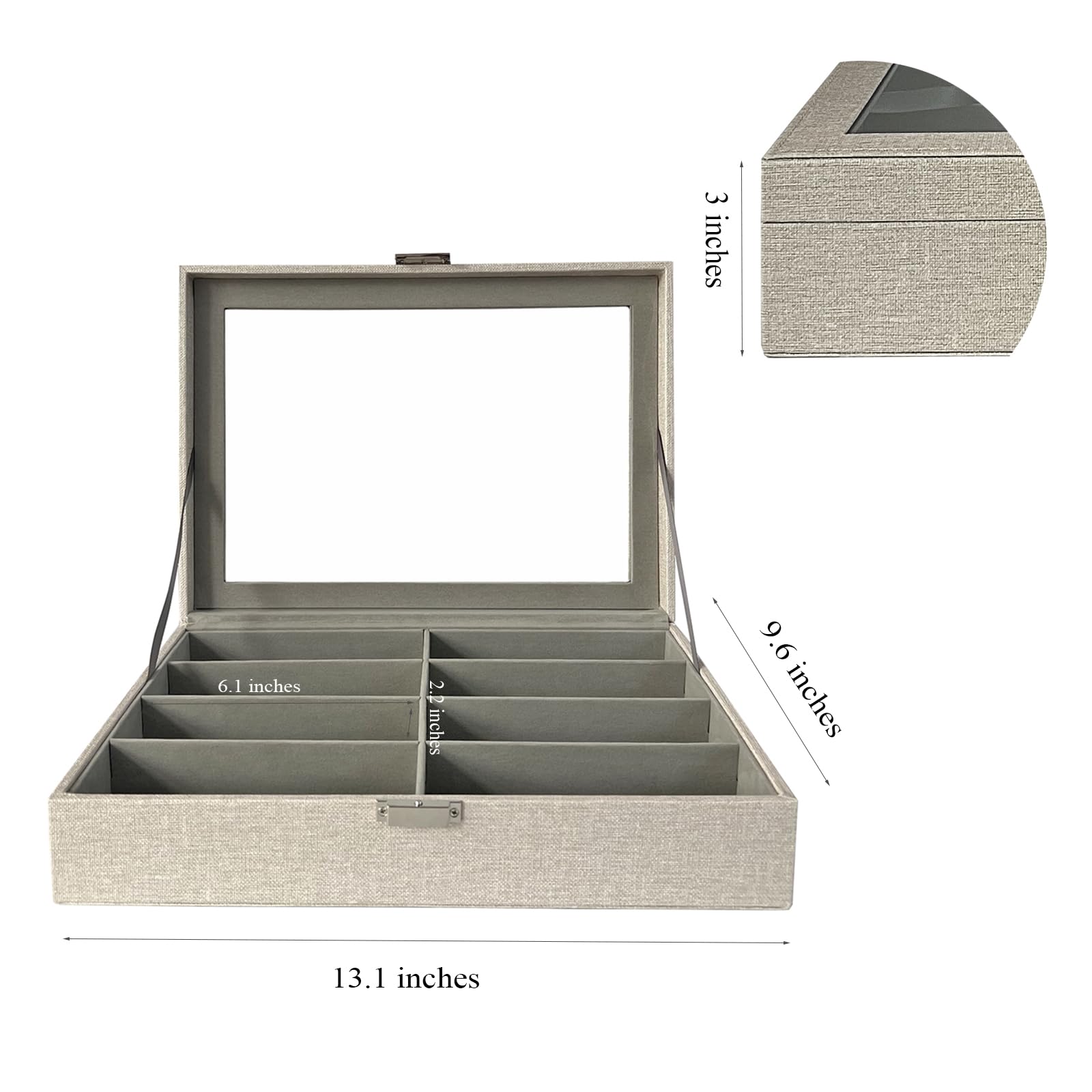 8-Slot Sunglasses Case Organizer - Eyeglass Display Holder & Collector - Multi Sunglasses Storage Case with Beige Faux Leather Liner - Perfect for Travel, Home & Office Organization