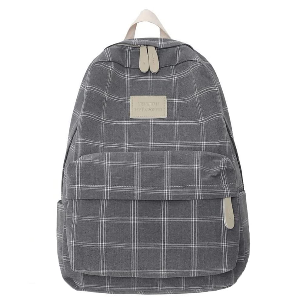 Light Academia Aesthetic Backpack - Plaid Preppy Bookbag for Teen Girls, Checkered School Backpack with Laptop Compartment (Stone) | Perfect for High School, College & Travel