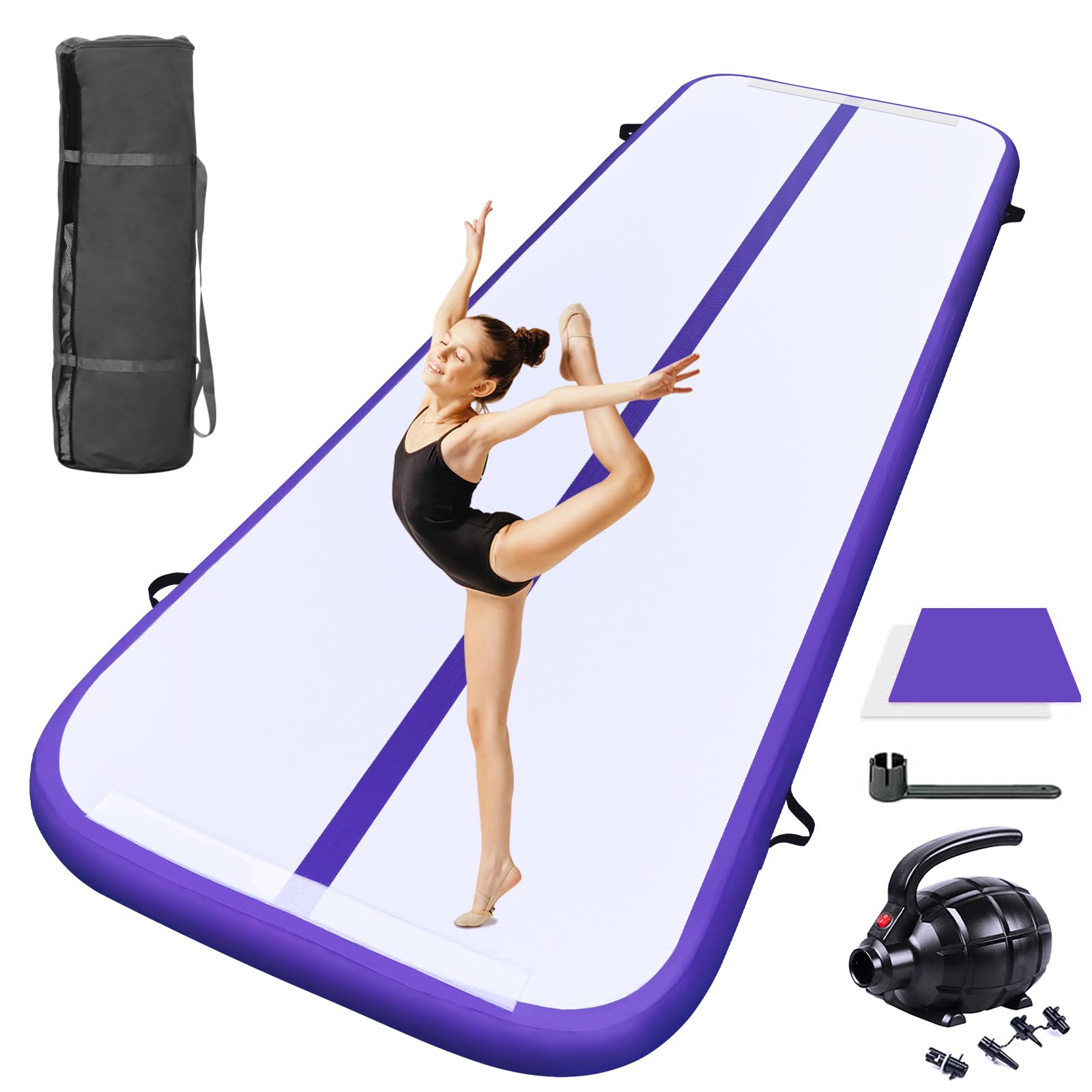 10ft 13ft 16ft 20ft Inflatable Air Gymnastics Mat - Thick 4 Inch Tumbling Track with Electric Pump for Home Gym, Yoga, Training & Outdoor Water Play - Perfect for Kids, Adults & Fitness Enthusiasts