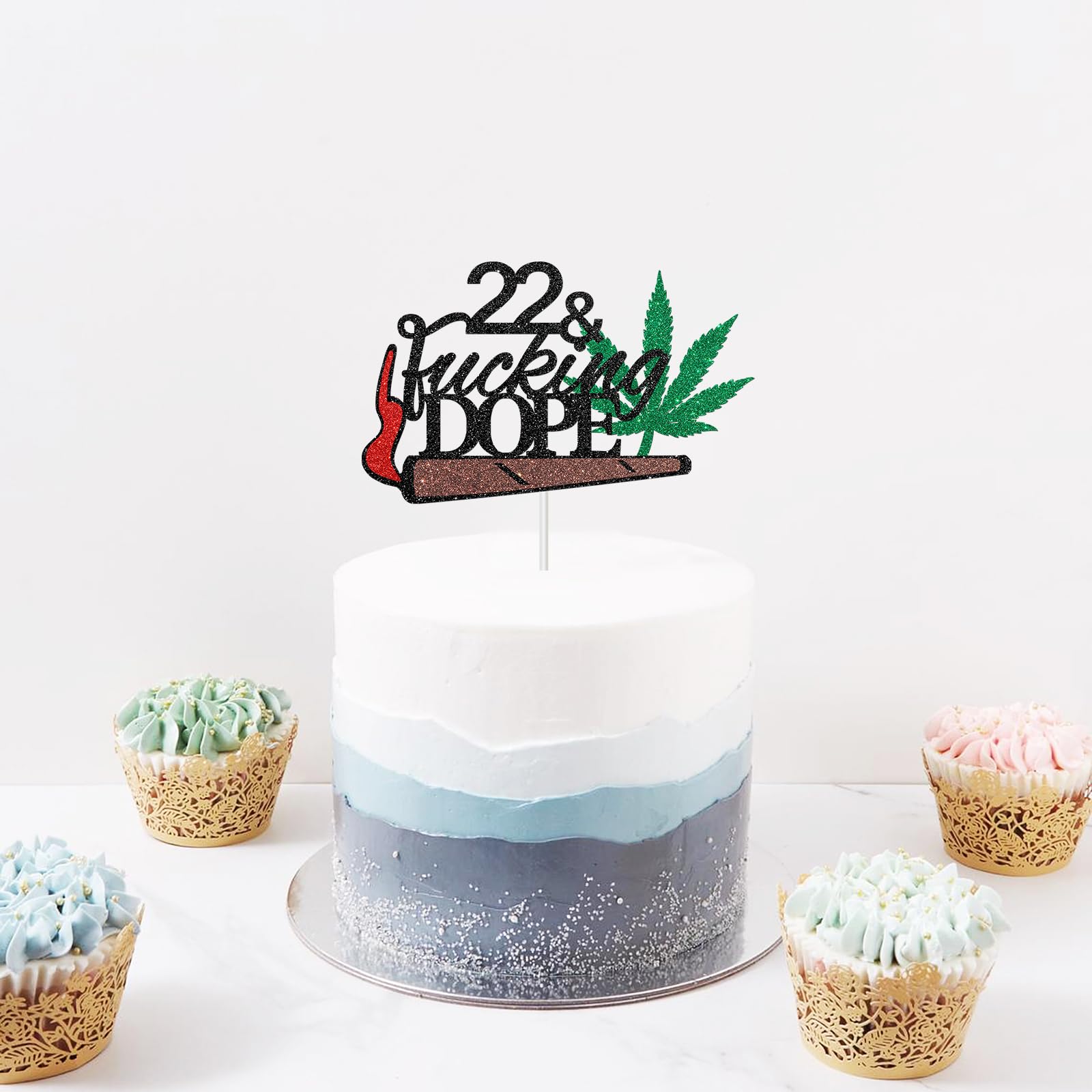 22nd Birthday Cake Topper - Black Glitter 'Have A Dope 22nd Birthday' & '22 & Fabulous' Decorations for Boys & Girls | Perfect for Birthday Cakes, Cupcakes & Party Decorations