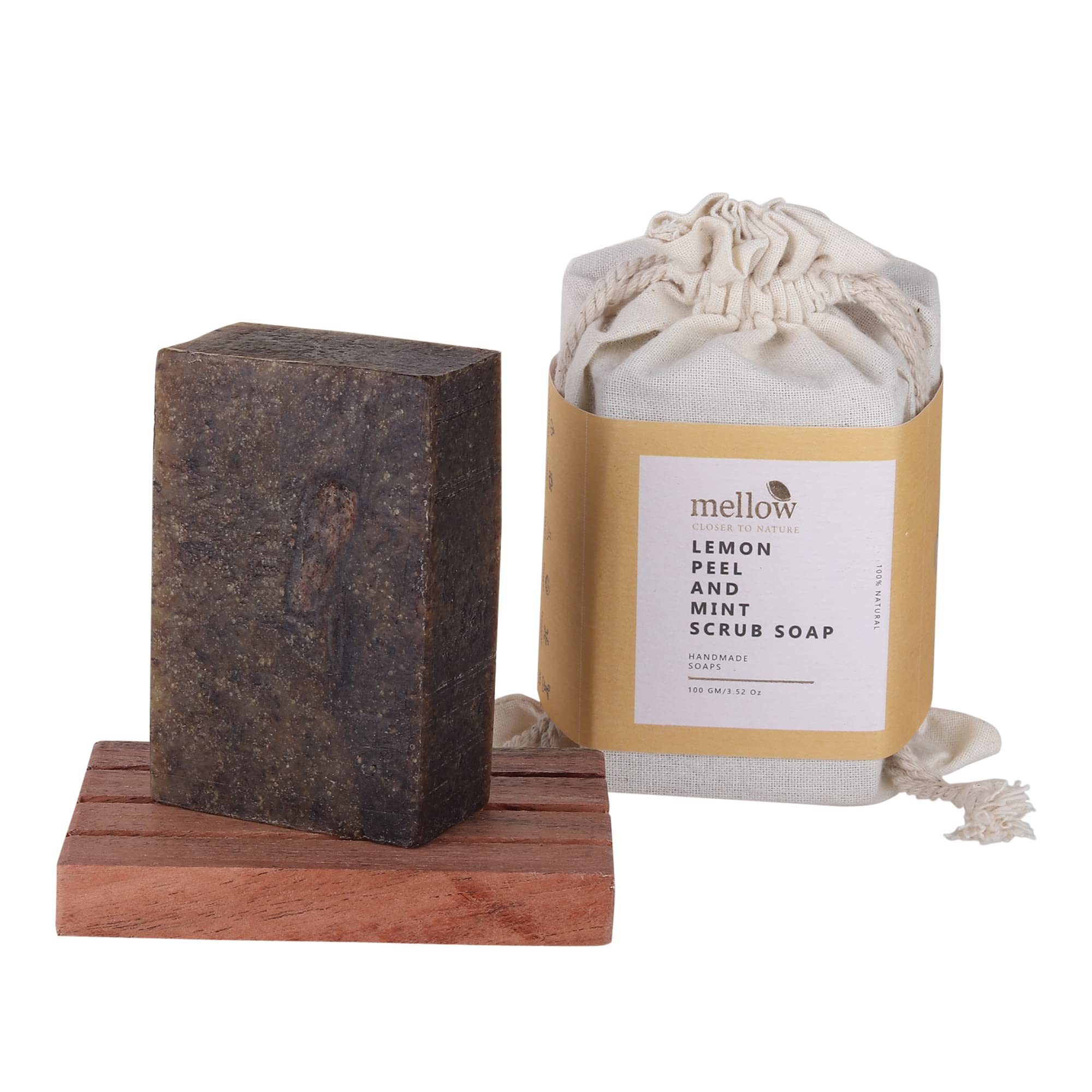 Mellow Lemon Peel & Mint Body Scrub Soap - 100g | Deep Cleansing & Acne Treatment for Pimple-Prone Skin | Reduces Spots, Blemishes & Antibacterial Protection | Perfect for Daily Shower & Spa Relaxation