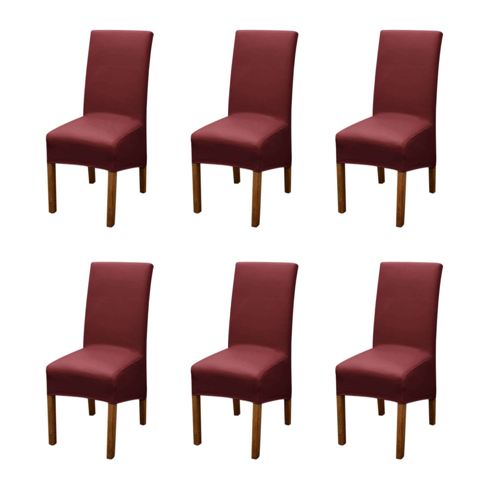Premium PU Leather Dining Chair Covers - 6-Piece Set, Waterproof, Oilproof & Dust-Proof Stretch Slipcovers, Removable Furniture Protectors for Kids & Pets - Perfect for Banquets, Living Rooms & Restaurants (Wine Red)
