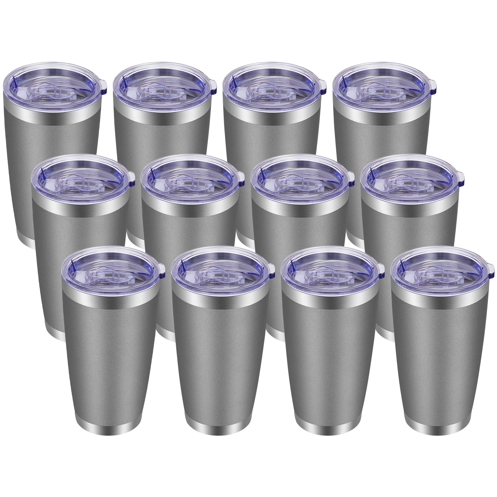 VEGOND 20oz Stainless Steel Tumbler with Lid & Straw - Vacuum Insulated Double Wall Travel Mug, Powder Coated Coffee Cup (Grey, 12 Pack) - Perfect for Office, Gym, Camping & Outdoor Activities