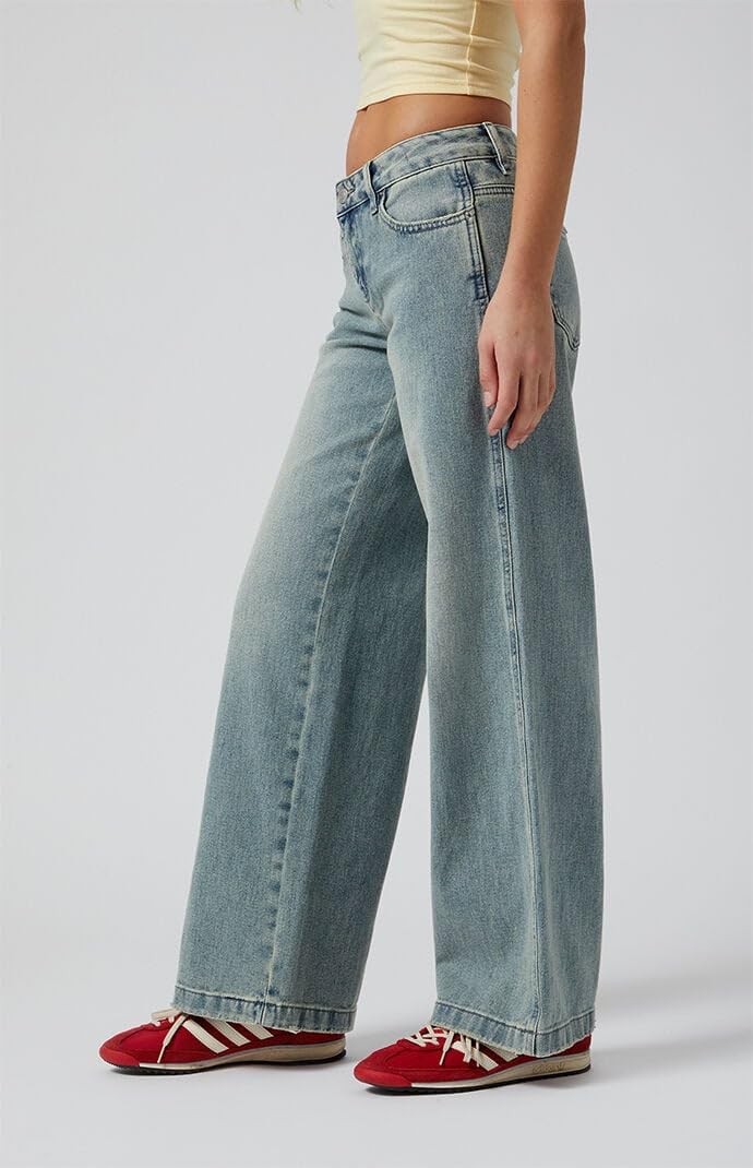 PacSun Women's Casey Tint Low Rise Baggy Jeans - Medium Indigo Wash | Vintage Distressed Denim Pants for Casual Outfits & Streetwear Fashion