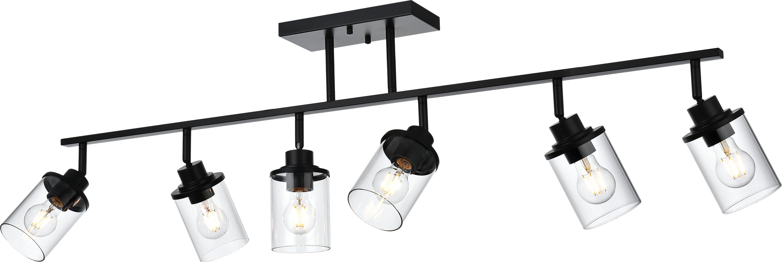 6-Light Black Industrial Track Lighting Kit with Rotatable Heads & Clear Glass Shades - Perfect for Bathroom Vanity, Kitchen Ceiling, and Over Mirror Lighting