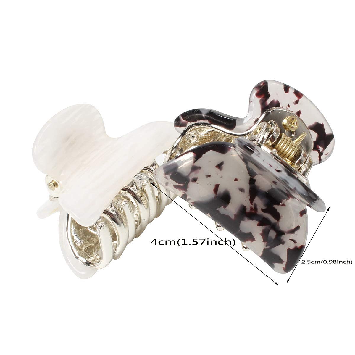 ASG 1.57 Inch Small Acrylic Hair Claw Clips for Women & Girls - Marble Design Non-Slip Grip Plastic Hair Clips - Pack of 2 - Perfect for School, Work, Travel & Everyday Hairstyles