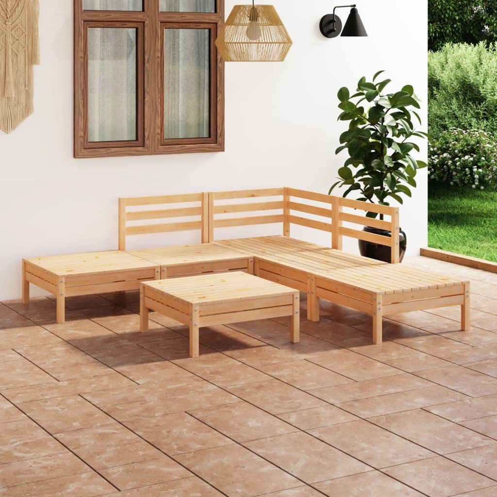 vidaXL 6-Piece Solid Pinewood Patio Lounge Set - Outdoor Garden Furniture with Wooden Sofa & Chairs for Backyard, Terrace, and Poolside Relaxation