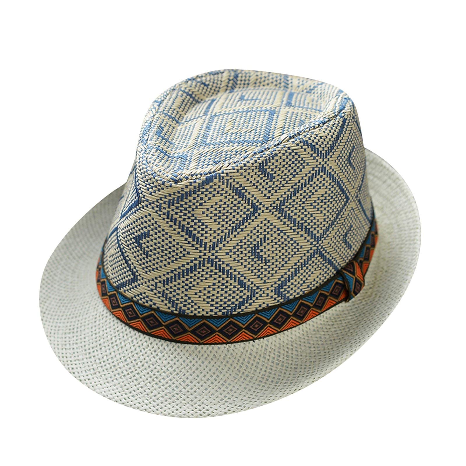 Women's & Men's Retro Jazz Sun Hat - British Bohemian Style Wide Brim Travel Hat for Beach, Outdoor & Summer Activities (Blue, One Size) - Perfect for Vacation, Music Festivals & Garden Parties