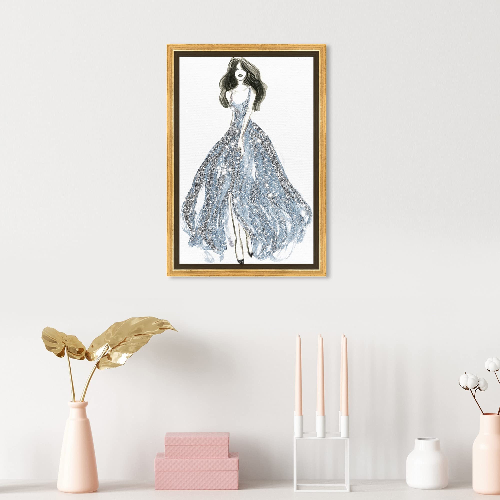 Oliver Gal Artist Co. Fashion & Glam Wall Art - Blue Dress Spring Elegance Canvas Print with Gold Frame (10x15) - Perfect for Living Room, Bedroom & Office Décor