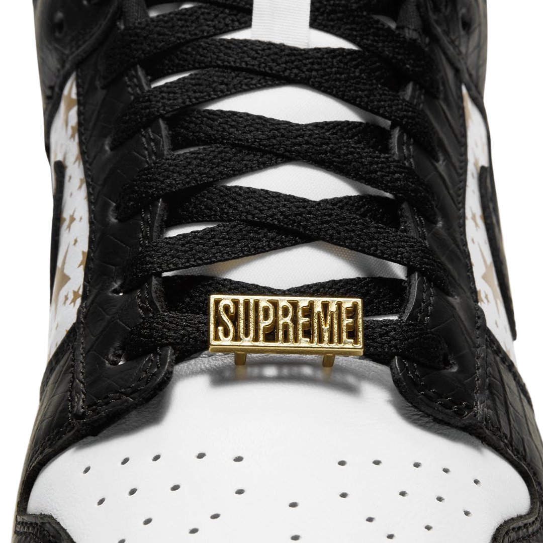 Nike SB Dunk Low Supreme Stars White Black Metallic Gold Sneakers (2021) - Men's Skateboarding Shoes for Streetwear & Casual Fashion