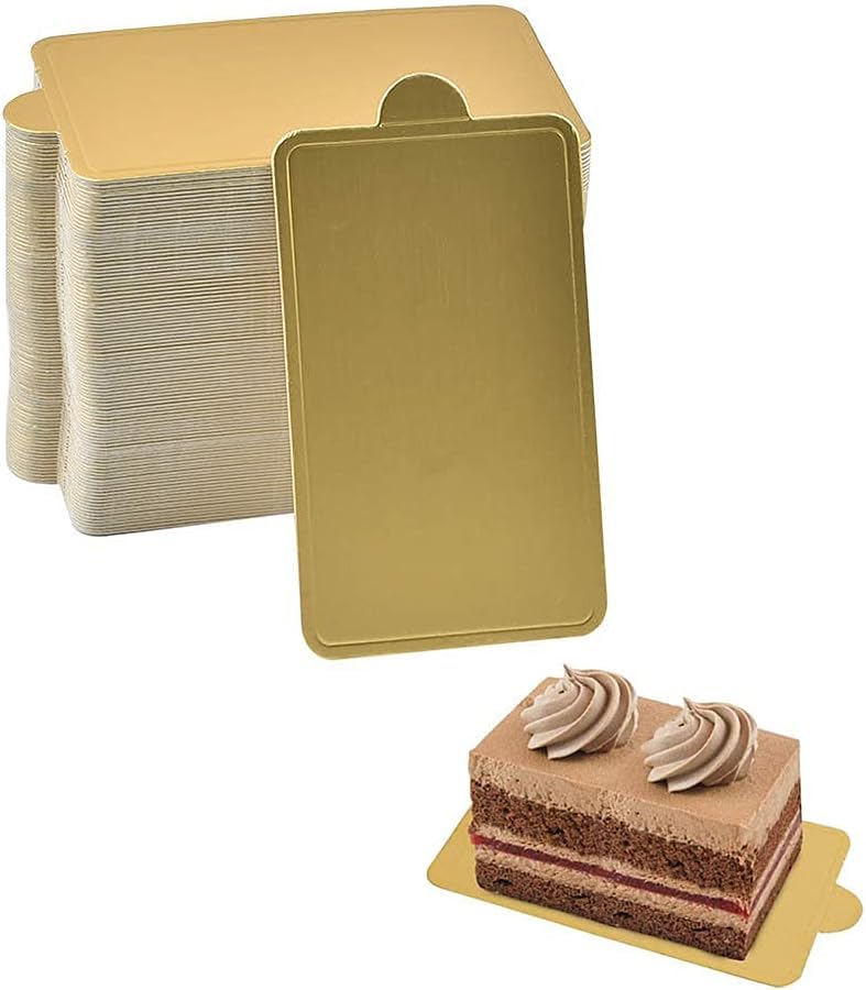 100PCS Mini Square Golden Cardboard Cake Base | Disposable Mousse Dessert & Cupcake Stands | 10X5cm Wedding, Birthday Party Serving Trays | Perfect for DIY Desserts, Buffet Displays & Event Catering