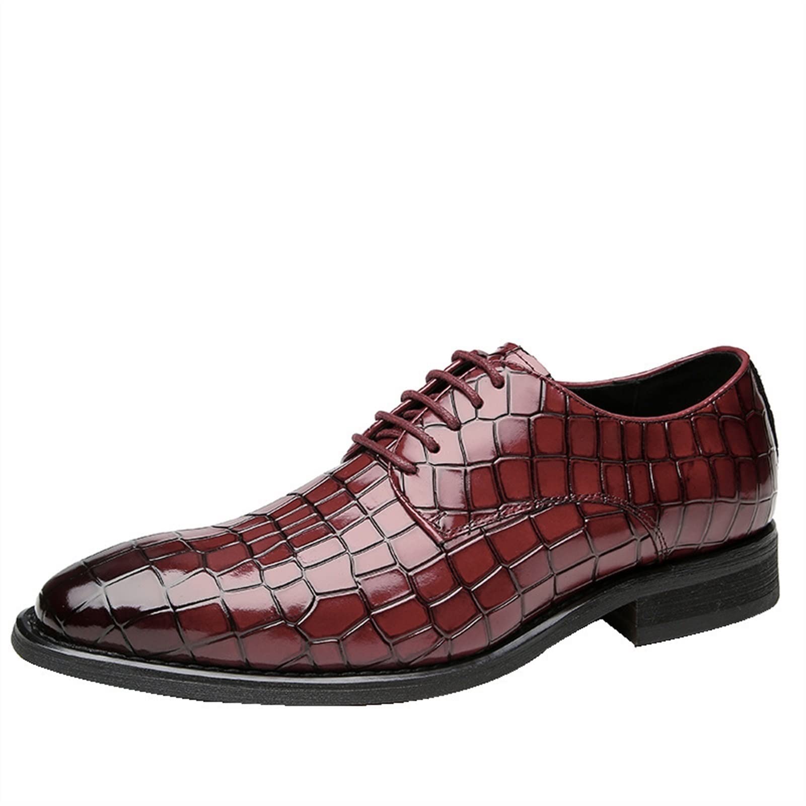 Men's Formal Dress Shoes - Genuine Leather Lace-Up Derby Shoes with Crocodile Embossed Design | Non-Slip Block Heel for Comfort & Safety | Perfect for Weddings, Business Meetings & Special Occasions