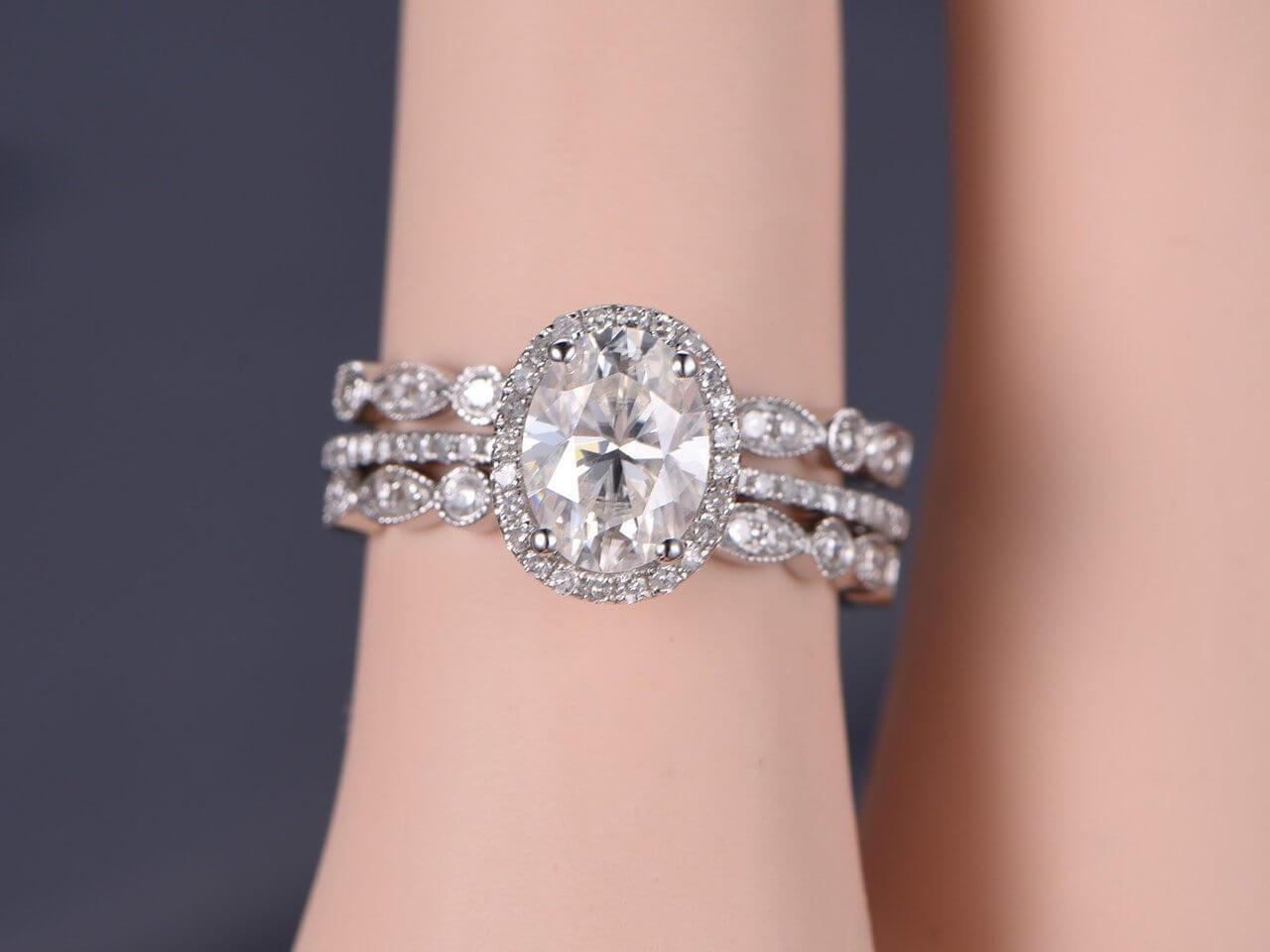 2.25 Carat Moissanite Diamond Engagement Ring Set - 18k Gold Plated Trio Wedding Band for Women | Perfect for Proposals, Anniversaries & Bridal Jewelry Gifts