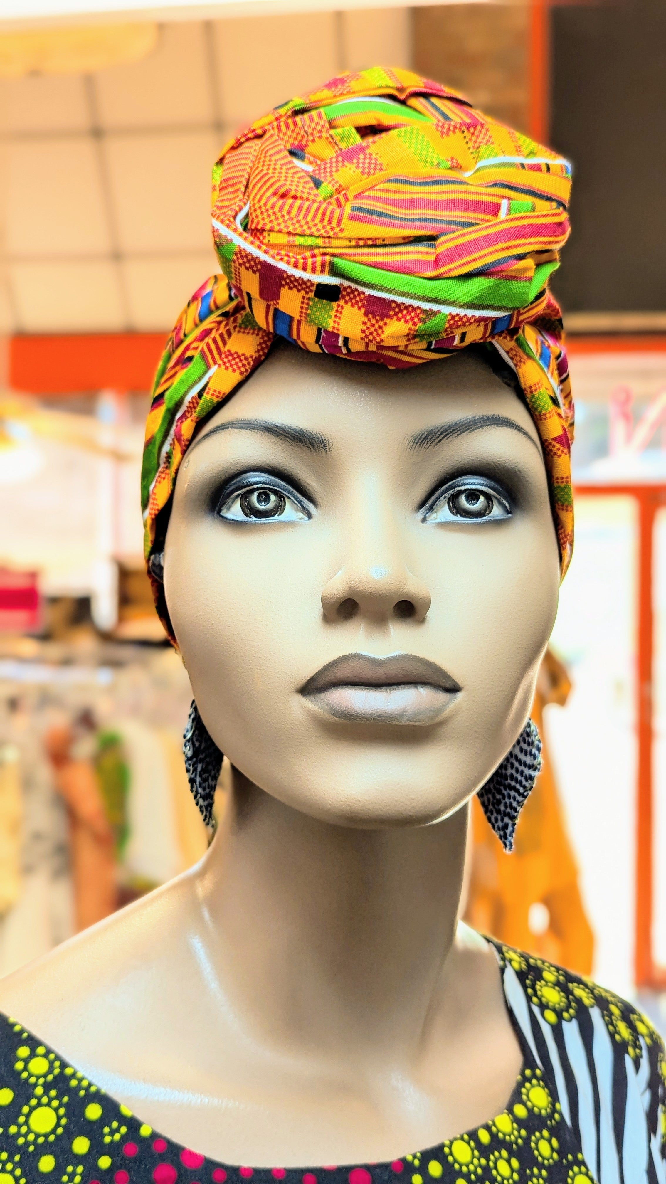 African Print Cotton Pre-Tied Head Wrap Hat by Dupsie - DP3227PT11 - Stylish & Comfortable Headwear for Women, Perfect for Parties, Weddings & Cultural Events