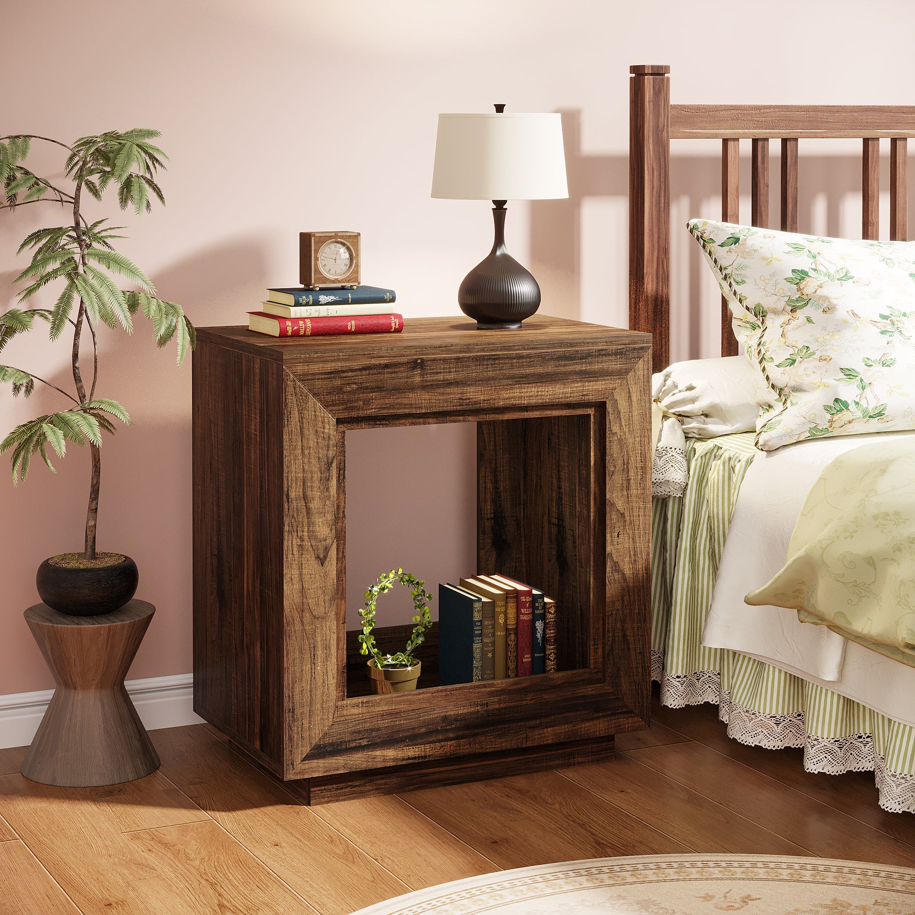 Square Wooden End Table with Storage - Modern Nightstand for Bedroom, Living Room & Office - Perfect for Small Spaces & Home Decor