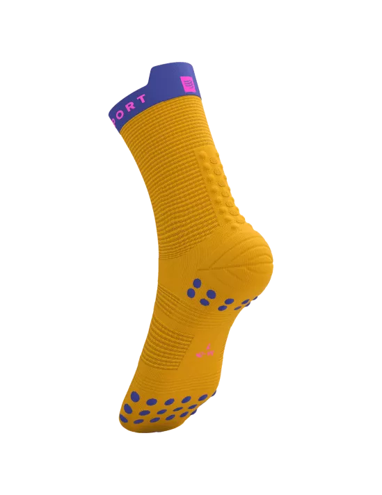 Compressport Unisex Pro Racing Socks v4.0 - High Performance Running Socks for Men & Women - Breathable & Cushioned - Saffron/Dazzle Blue - Ideal for Marathon, Trail Running & Sports Training