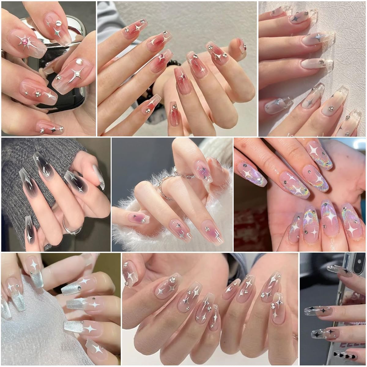 MAYCREATE® 6 Sheets 3D Galaxy Star Nail Stickers - Y2K Nail Art Decals, Self-Adhesive DIY Nail Tips for Nail Extension & Decoration | Perfect for Parties, Cosplay, and Festival Nail Designs
