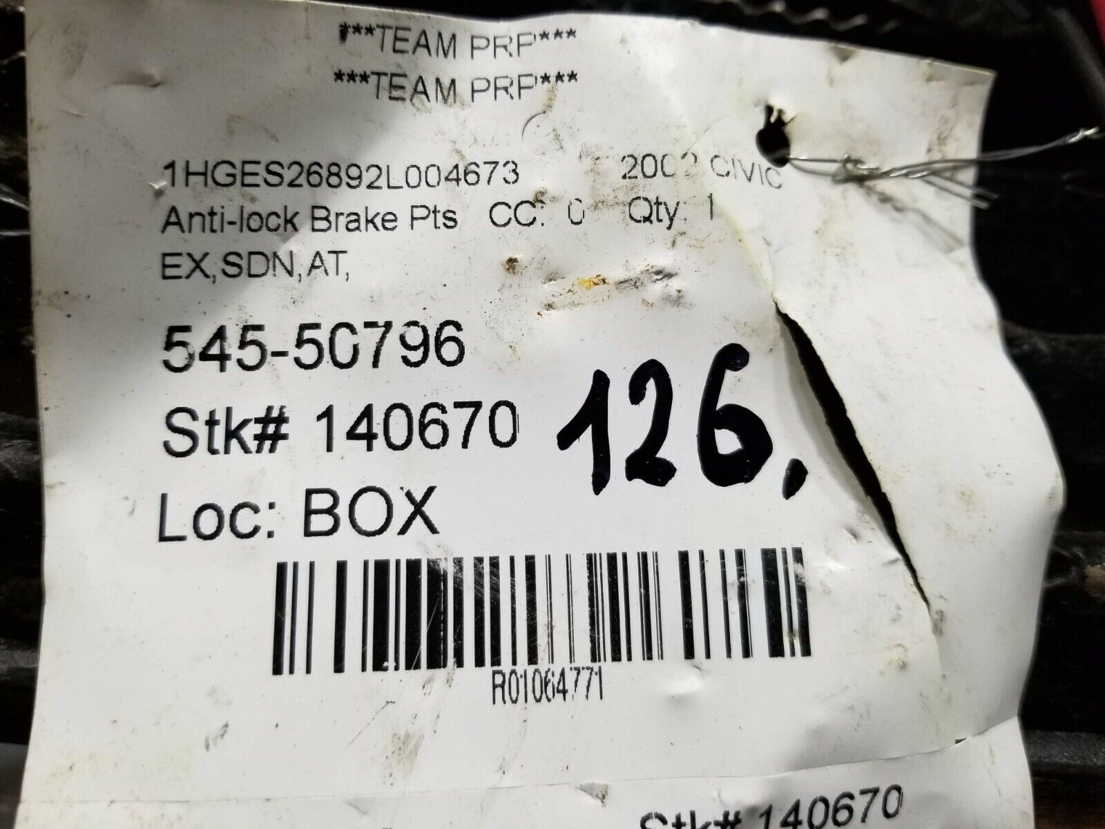 2001-2002 Honda Civic ABS Anti-Lock Brake Pump Control Module OEM 0265216823 #126 - Perfect for Brake System Repair & Maintenance