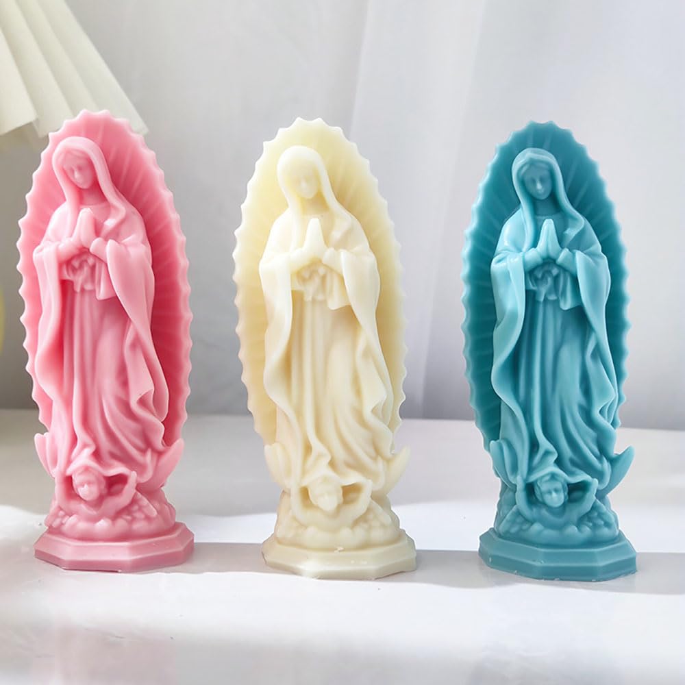 Virgin Mary Silicone Mold for Candle Making - Religious Virgin Mary Statue Candle Wax Mold, Resin, Concrete & Plaster Casting - DIY Home Decor & Church Altar Supplies