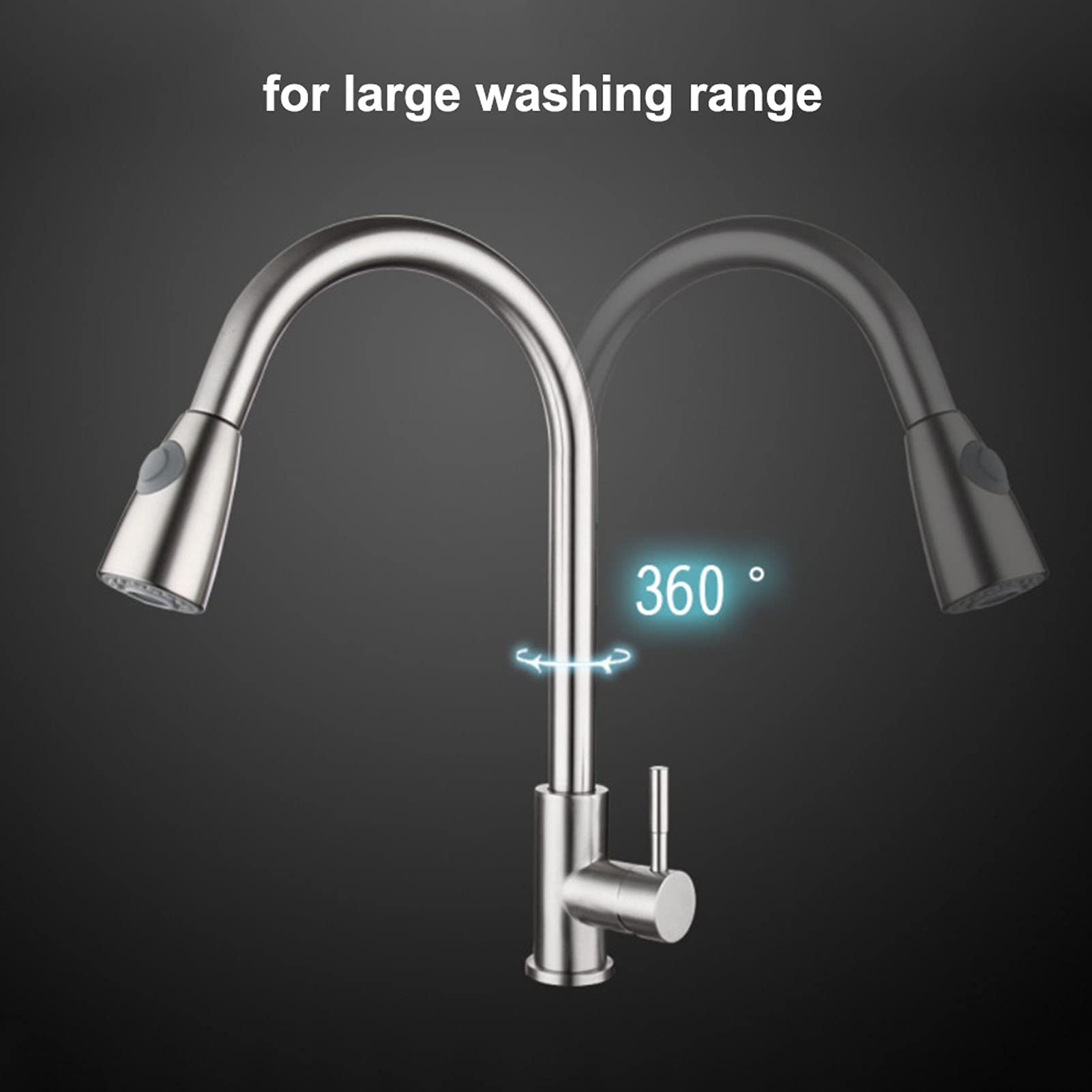 Alvinlite High Arc Single Handle Pull Down Sprayer Kitchen Faucet - Stainless Steel Sink Faucet for Home, Hotel, Bar & Restaurant | Perfect for Washing Dishes, Filling Pots & Cleaning Vegetables