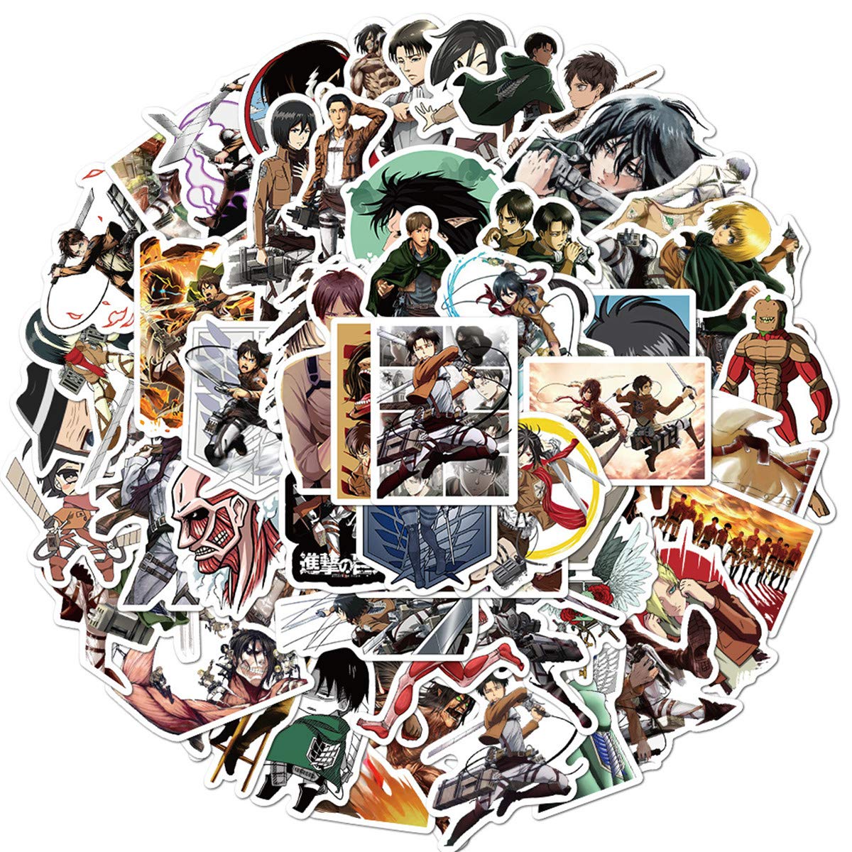 100pcs Attack on Titan Stickers - Vinyl Waterproof Anime Decals for Laptop, Car Bumper, Luggage, Skateboard, Water Bottles, Phone - Perfect for Fans, Kids, Teens & Adults - Great for Room Decor, Gift Giving & Personalizing Accessories