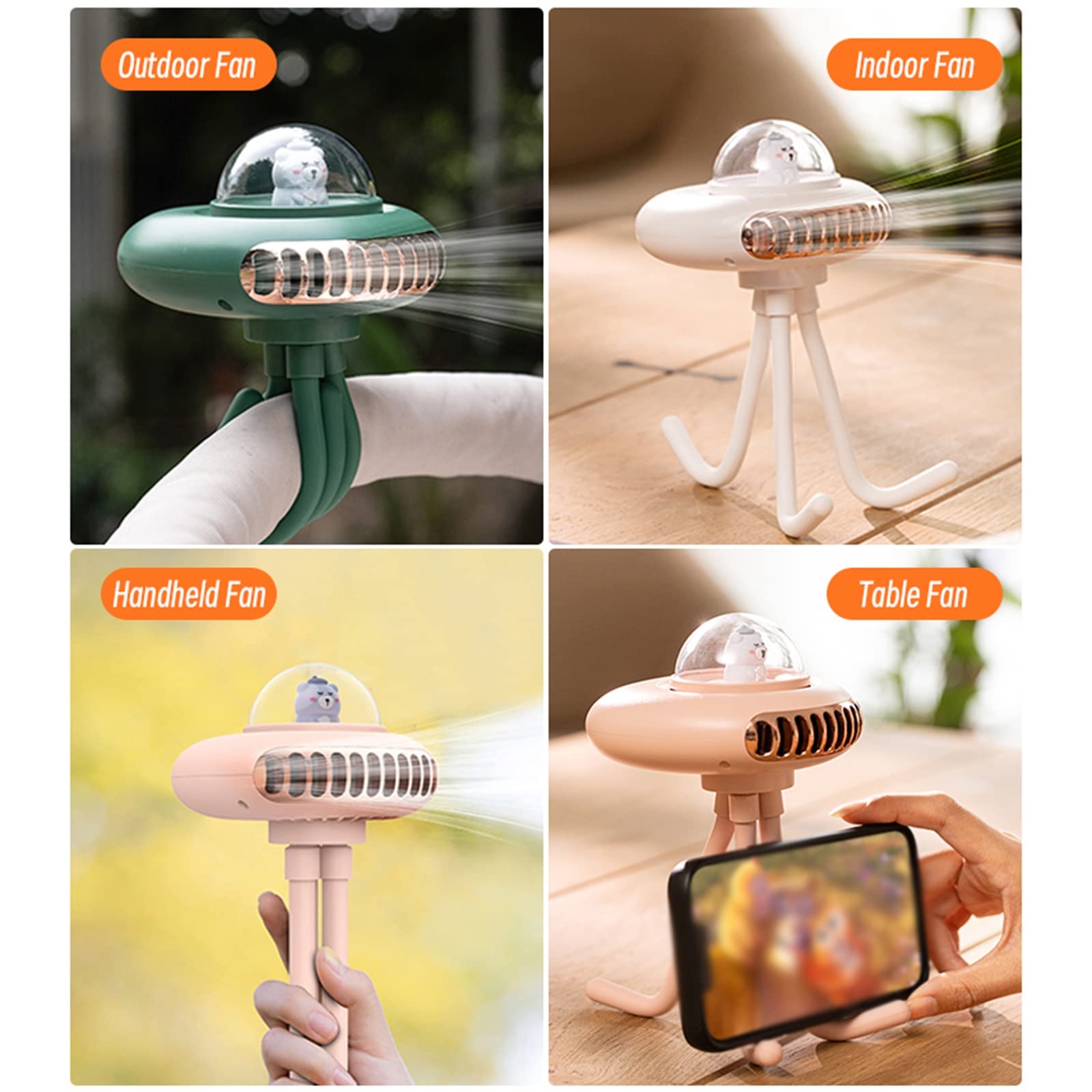 RVPECHWJ Mini Handheld Fan with Flexible Tripod - 4 Speed Portable Clip-on Fan for Stroller, Car Seat, Crib, Bike & Treadmill | Personal Cooling Fan for Home, Office, Travel & Outdoor Activities (Brass)