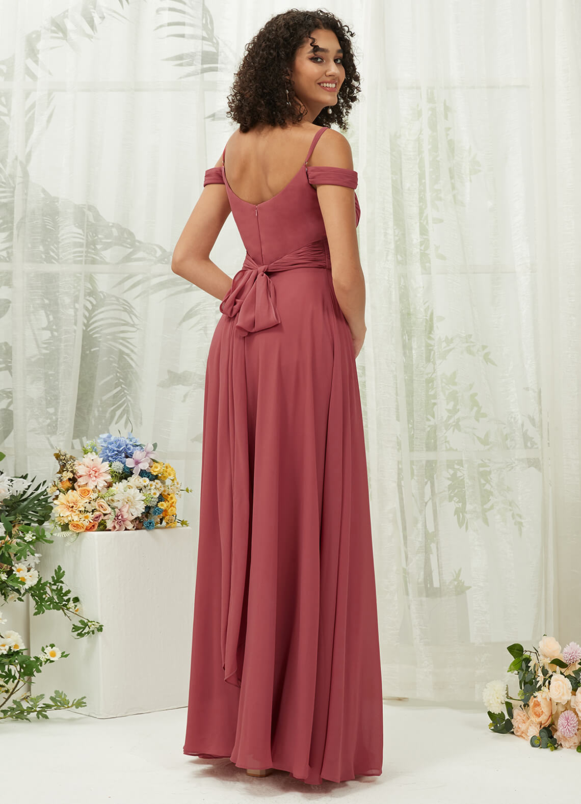 Elegant Desert Rose Sweetheart Neckline Chiffon Bridesmaid Dress with Pockets - Convertible Straps for Wedding, Prom, Formal Events & Special Occasions