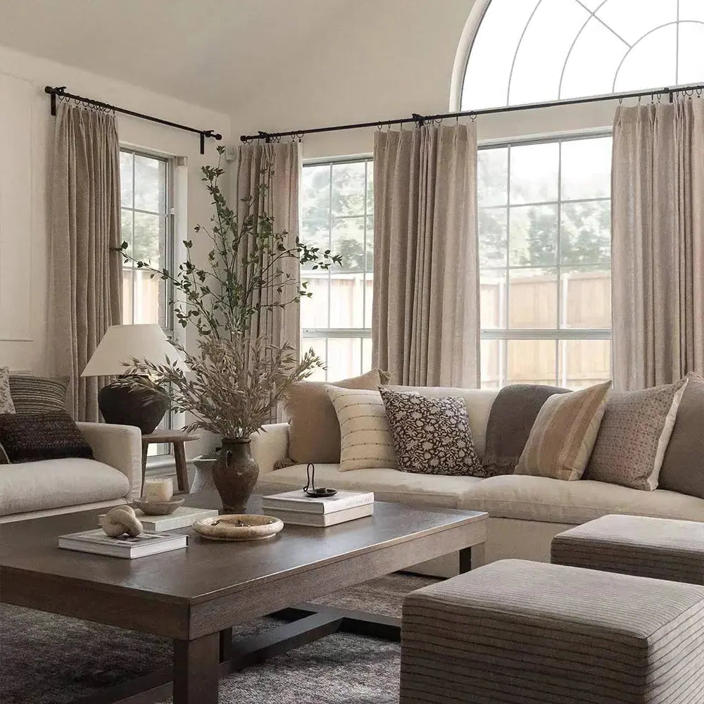 Luxury Linen Cotton Pleated Curtains - Blackout Drapes for Living Room & Bedroom - Elegant Home Decor Window Treatments
