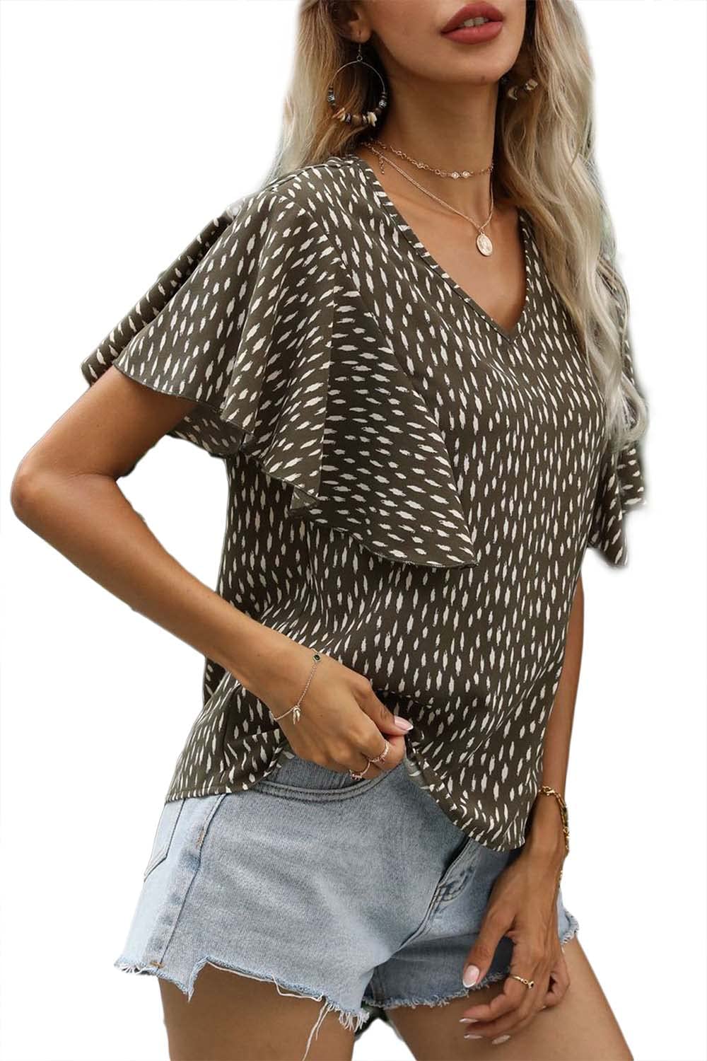 Elegant Floral Print Chiffon Blouse with Ruffle Sleeves - Women's Dressy Casual Tops for Work, Date Night & Special Occasions