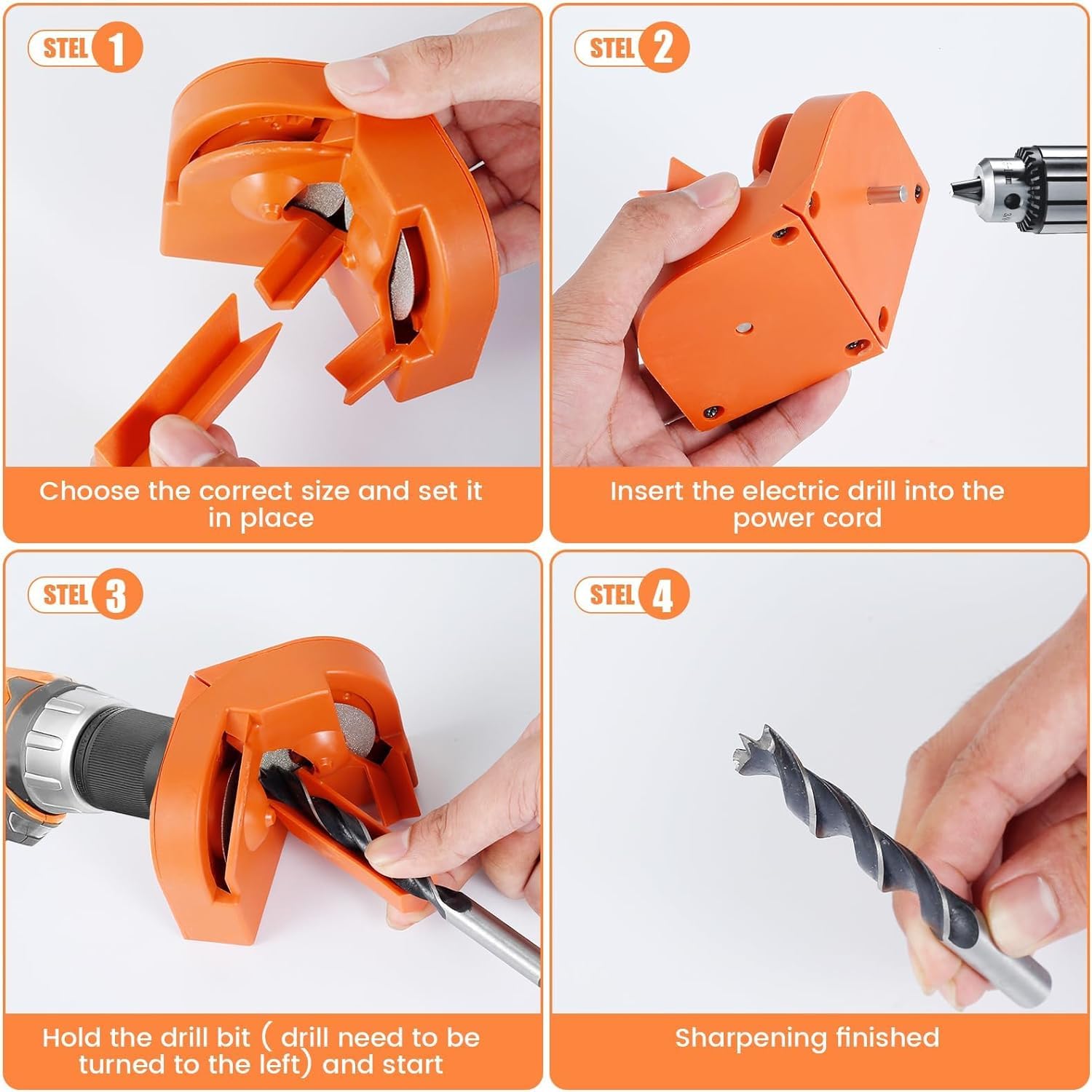 Premium Drill Bit Sharpener - Universal Sharpening Tool for All Drill Bits, Scissors & Kitchen Knives | Fast, Portable & Easy to Install | Perfect for DIY Projects, Woodworking & Home Maintenance (Orange)