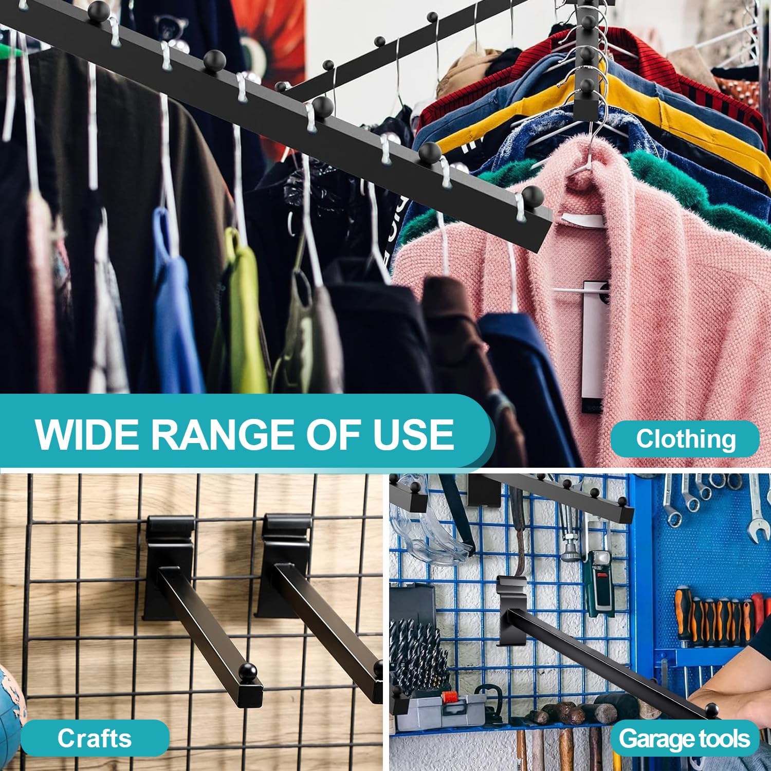10 Pack Black Straight Arm Faceout Gridwall Hooks - 15.75 Inch Heavy Duty Wire Grid Wall Hangers for Retail Display & Store Organization - Perfect for Clothing, Jewelry, and Accessory Displays