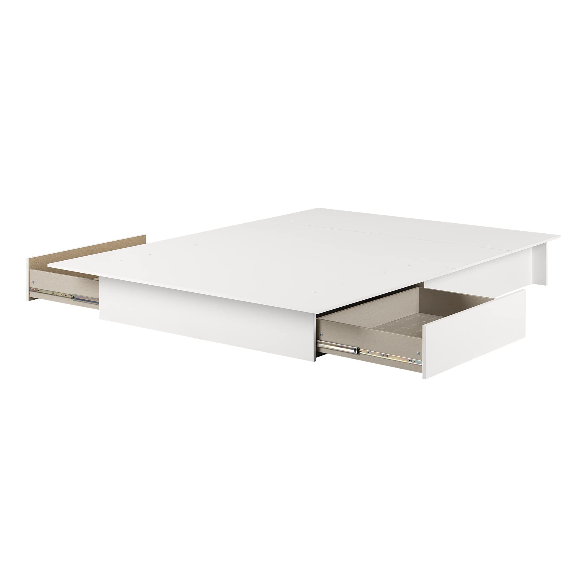 South Shore Fusion 2-Drawer Queen Size Platform Bed Frame in Pure White - Modern Minimalist Storage Bed for Small Spaces & Guest Rooms